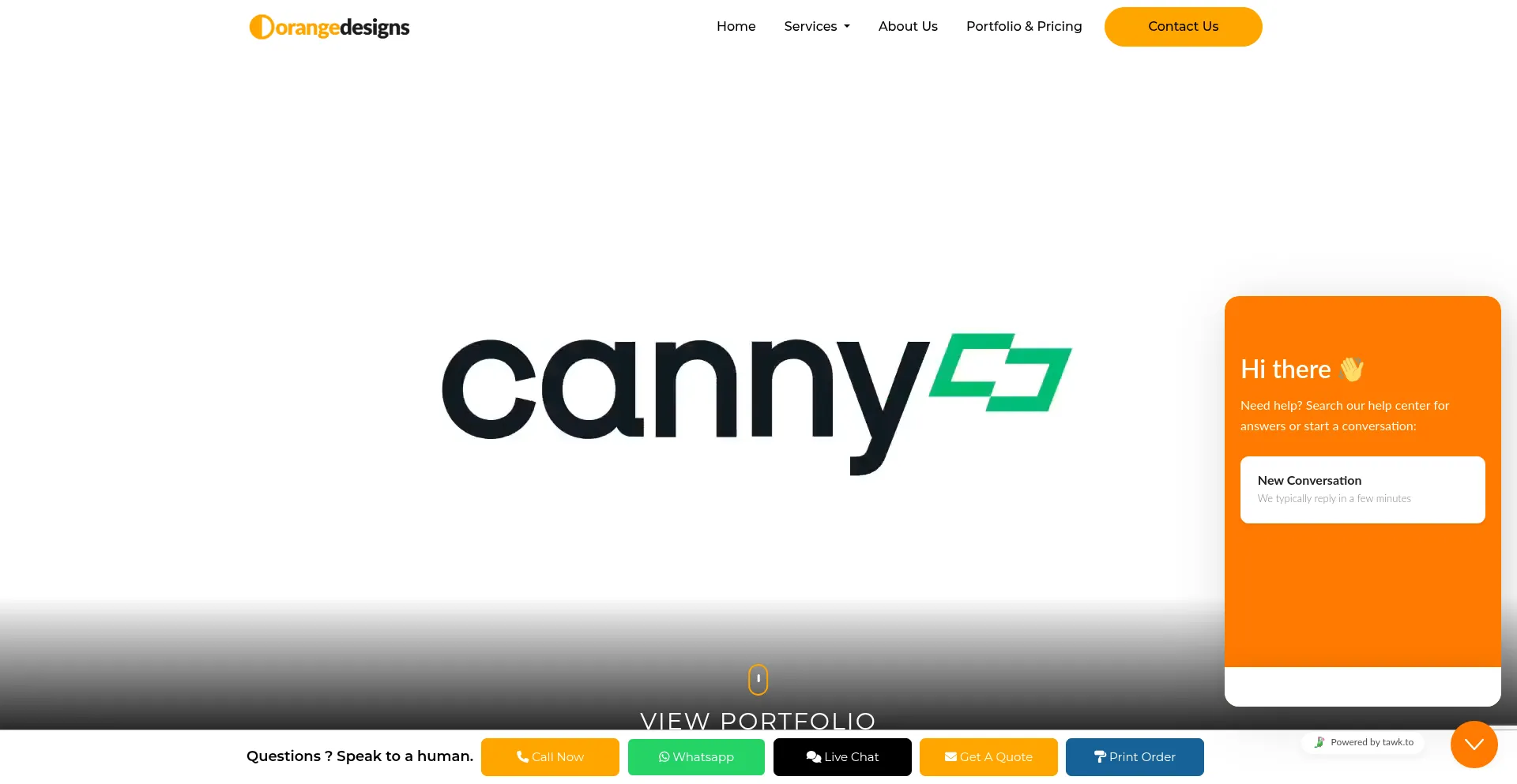 Website screenshot of Orangedesignsllc.com