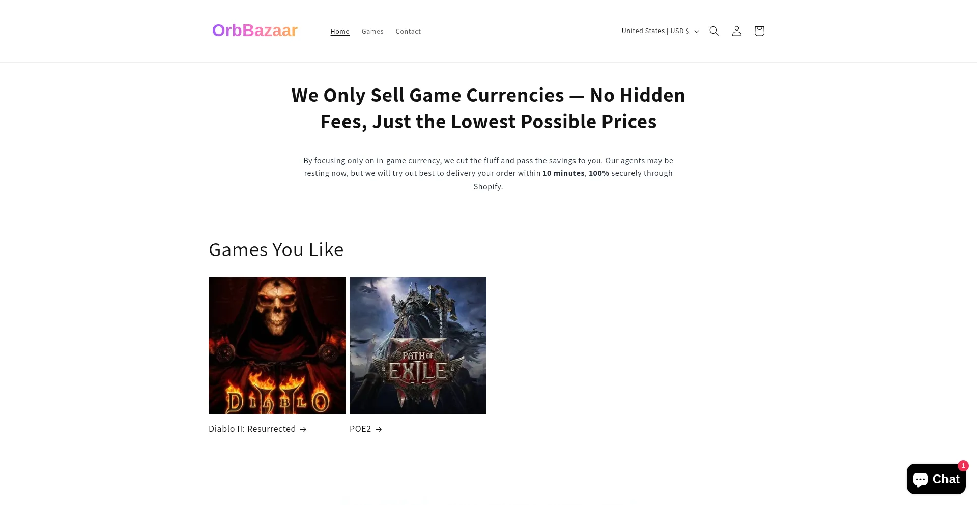 Website screenshot of Orbbazaar.com