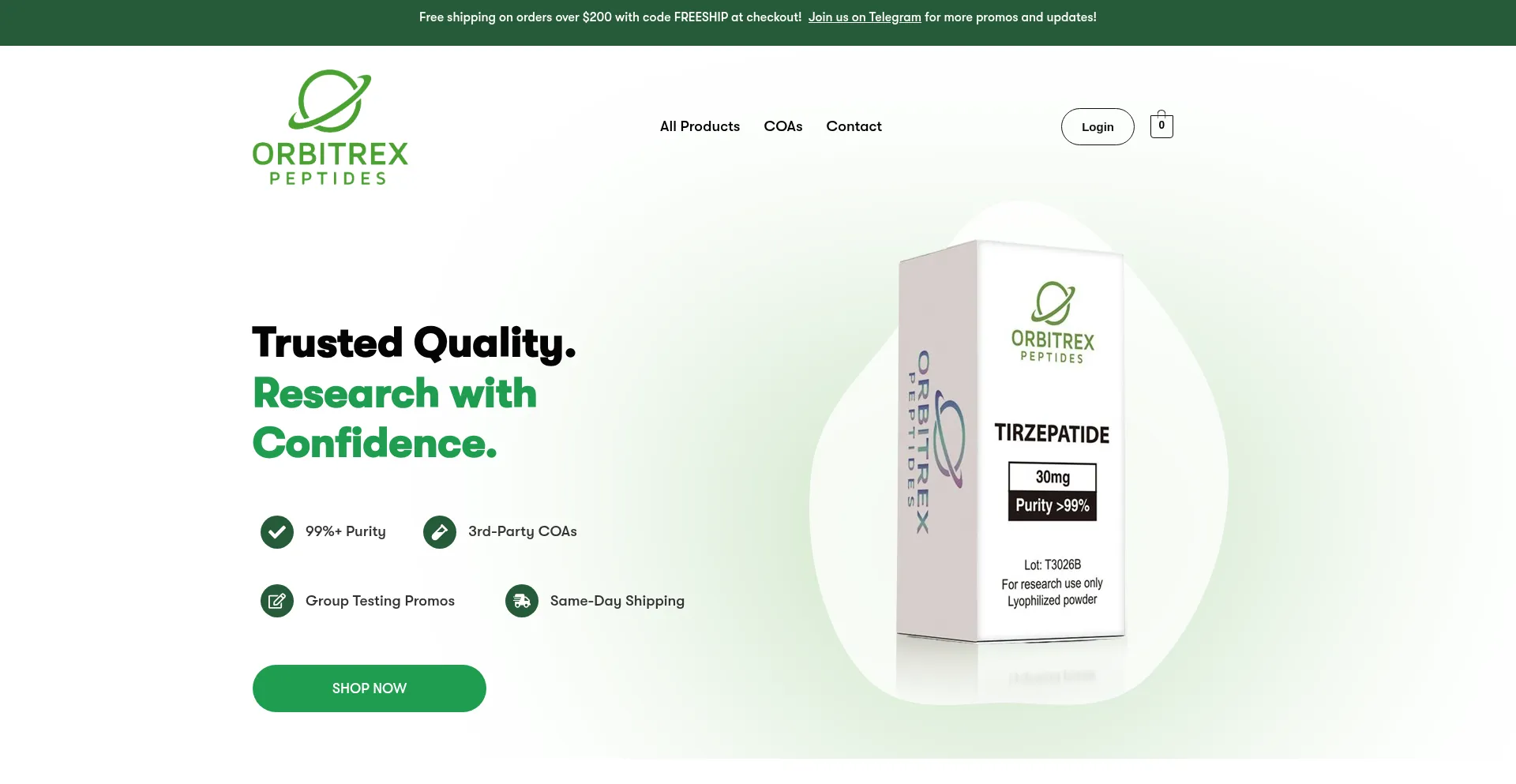Website screenshot of Orbitrexpeptide.com