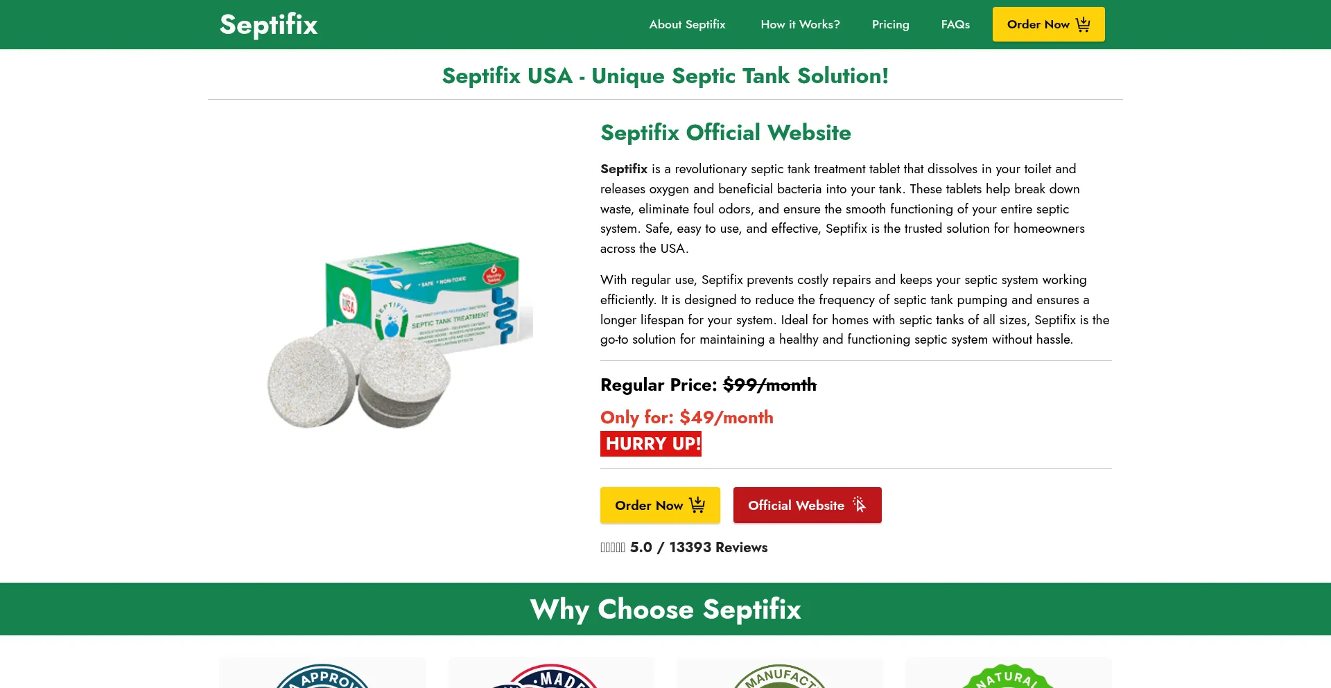 Website screenshot of Order-septifix.us