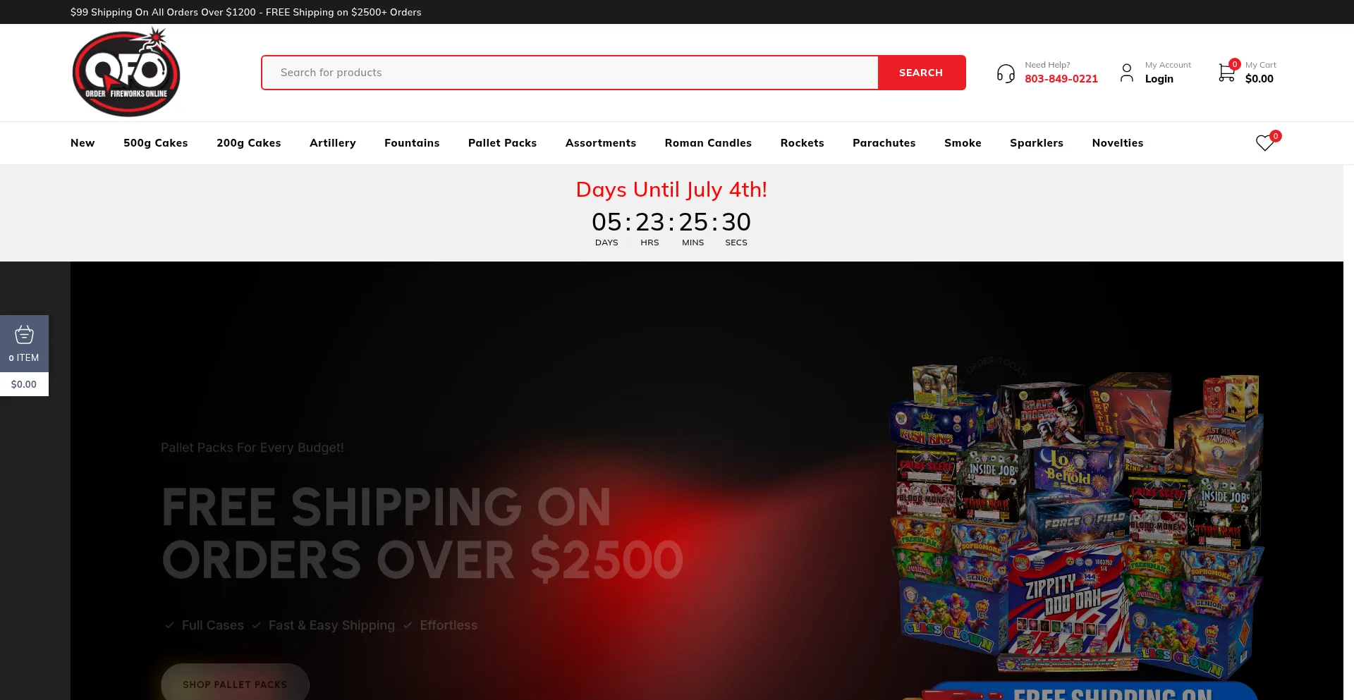 Website screenshot of Orderfireworksonline.com