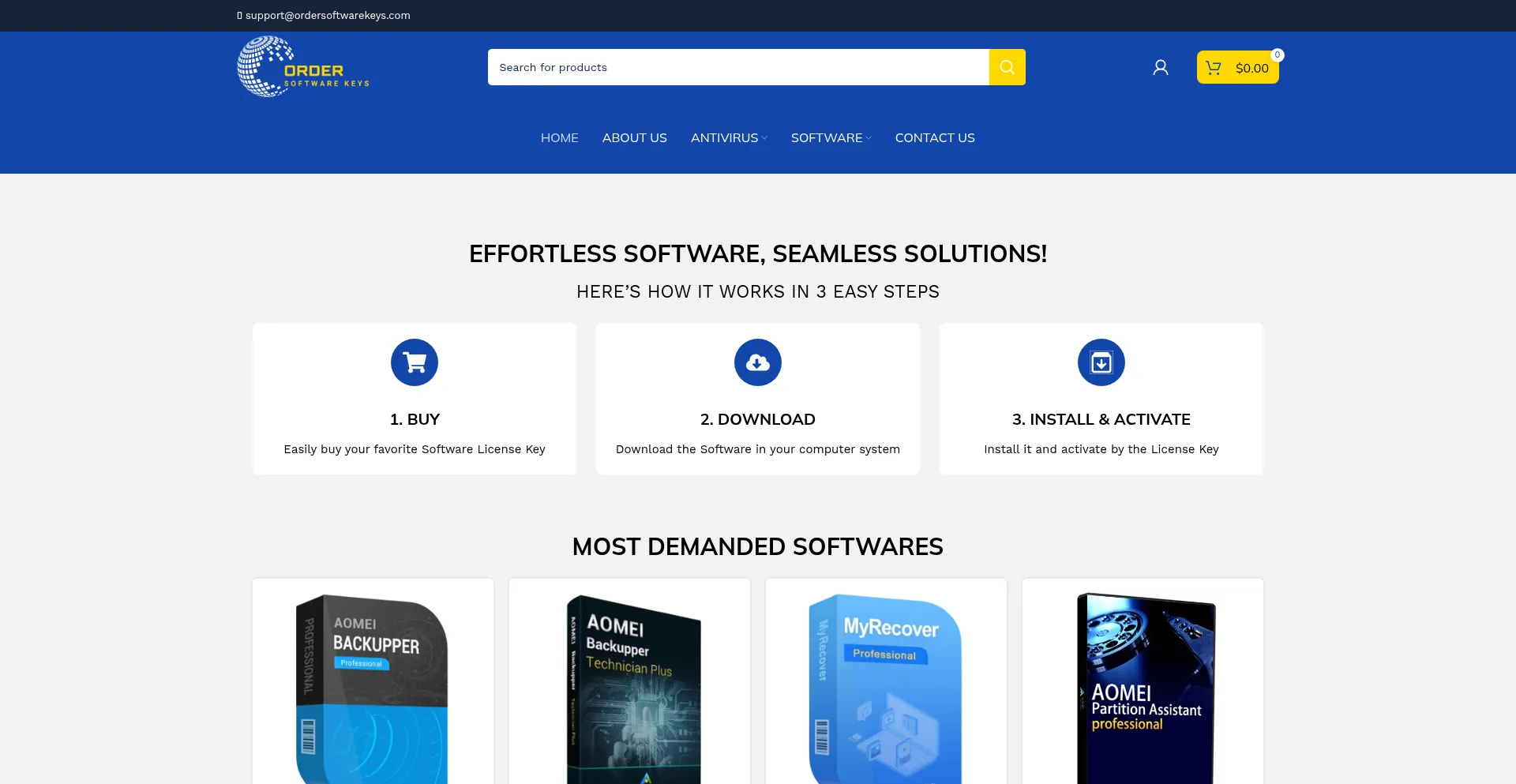 Website screenshot of Ordersoftwarekeys.com