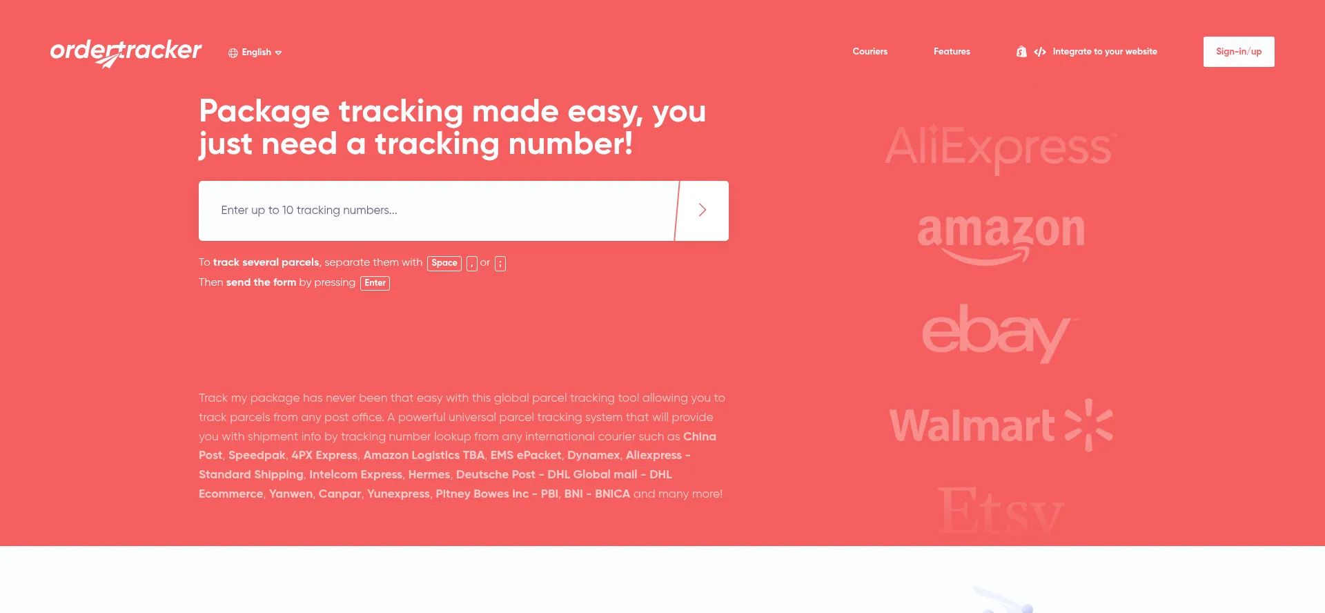 Website screenshot of Ordertracker.com