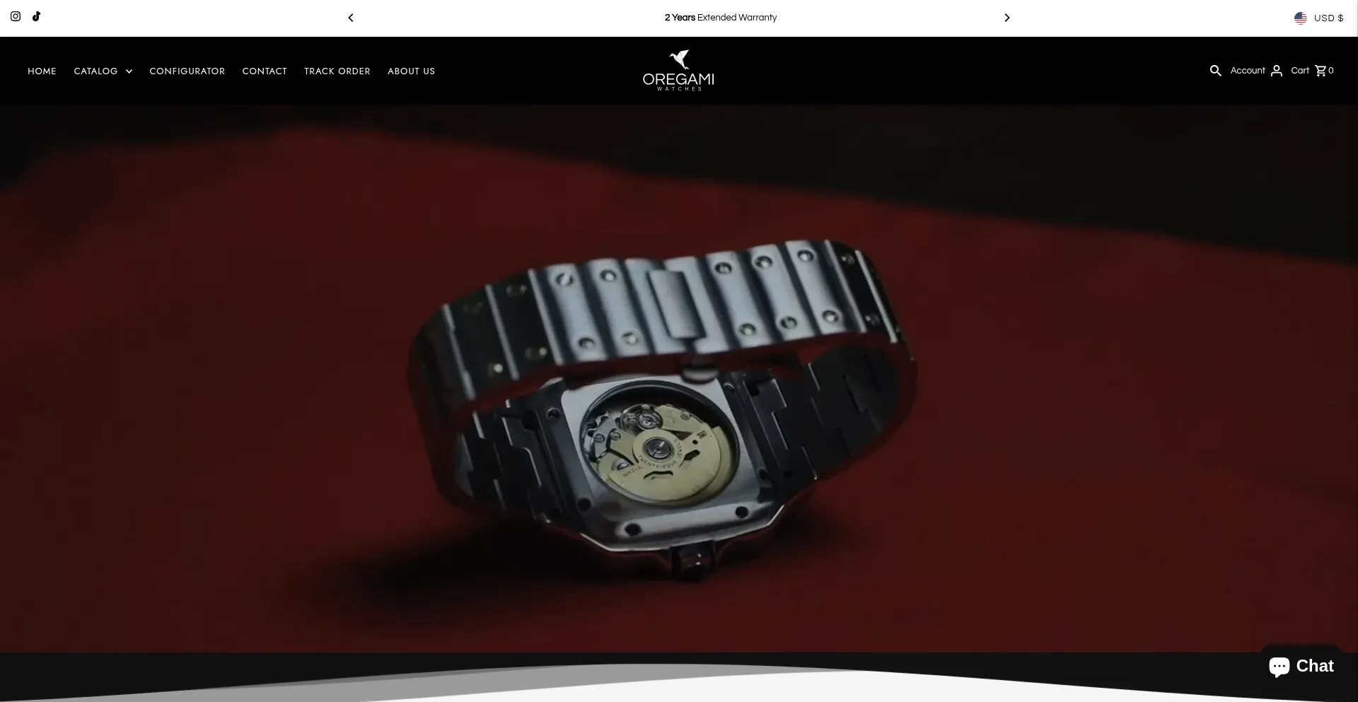 Website screenshot of Oregamiwatches.com