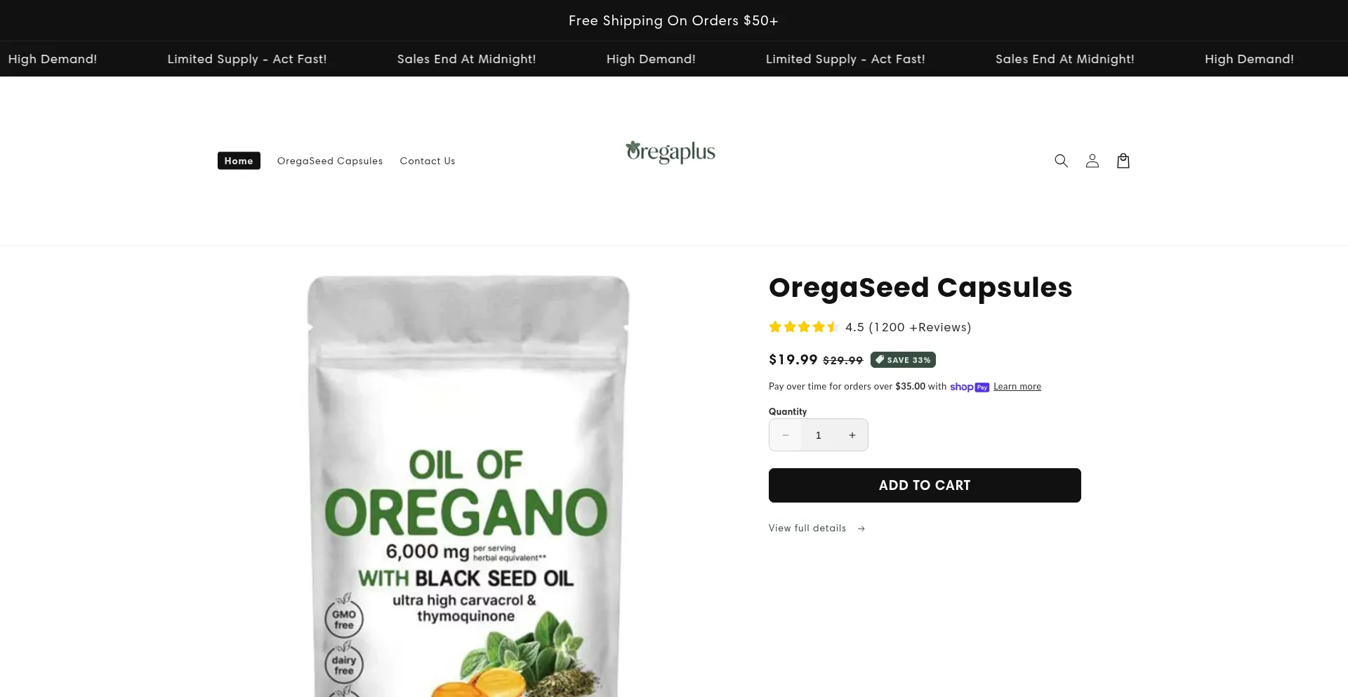 Website screenshot of Oregaplus.com