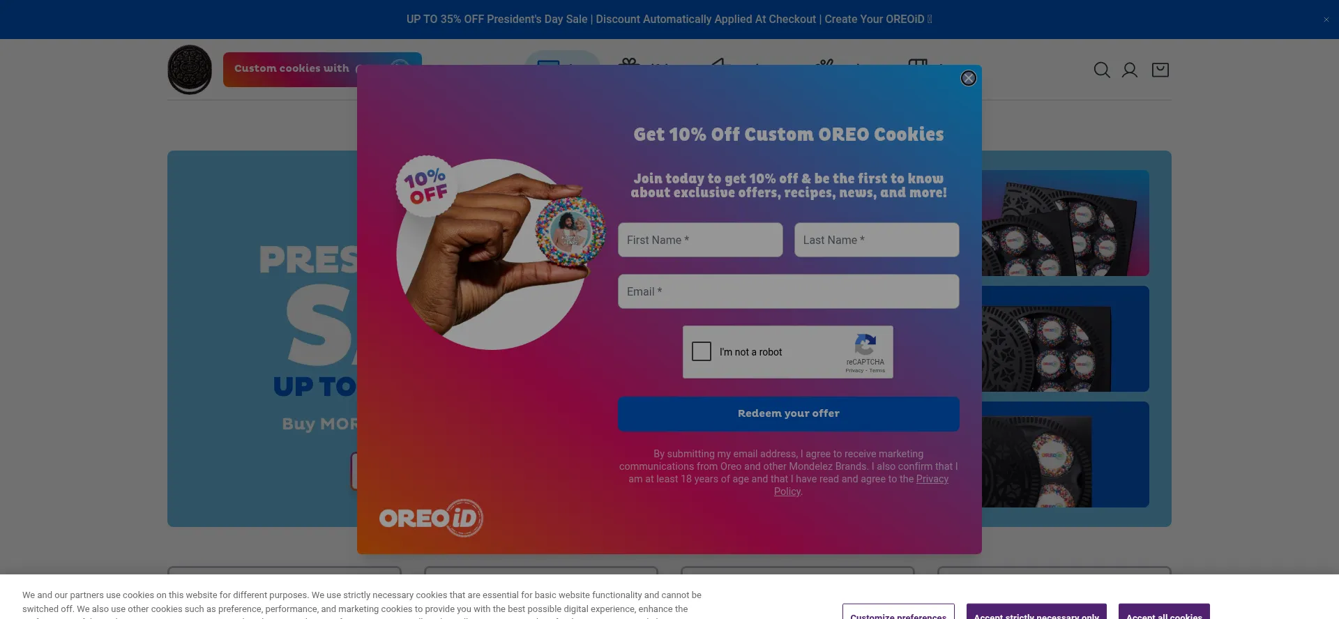 Website screenshot of Oreo.com
