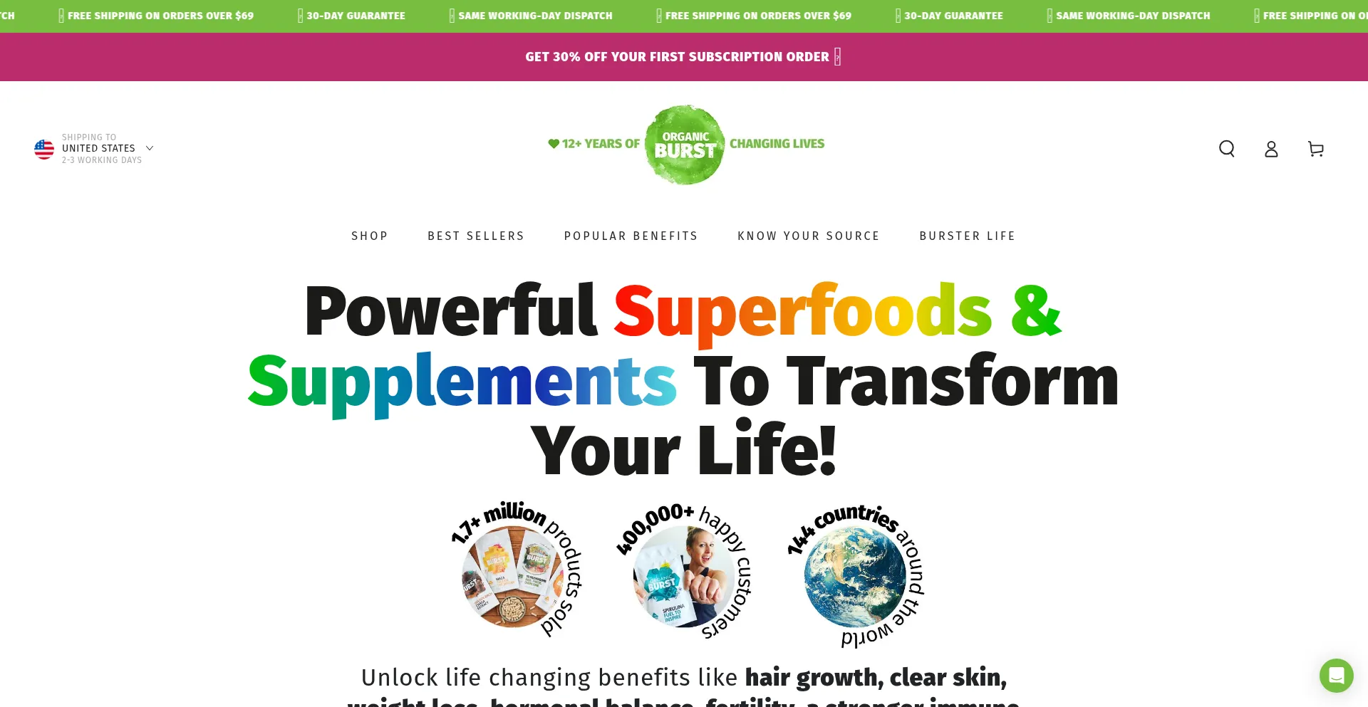 Website screenshot of Organicburst.com
