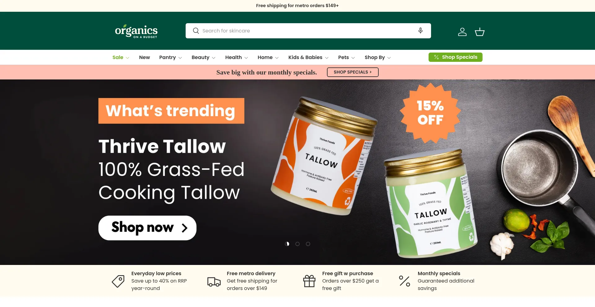 Website screenshot of Organicsonabudget.store