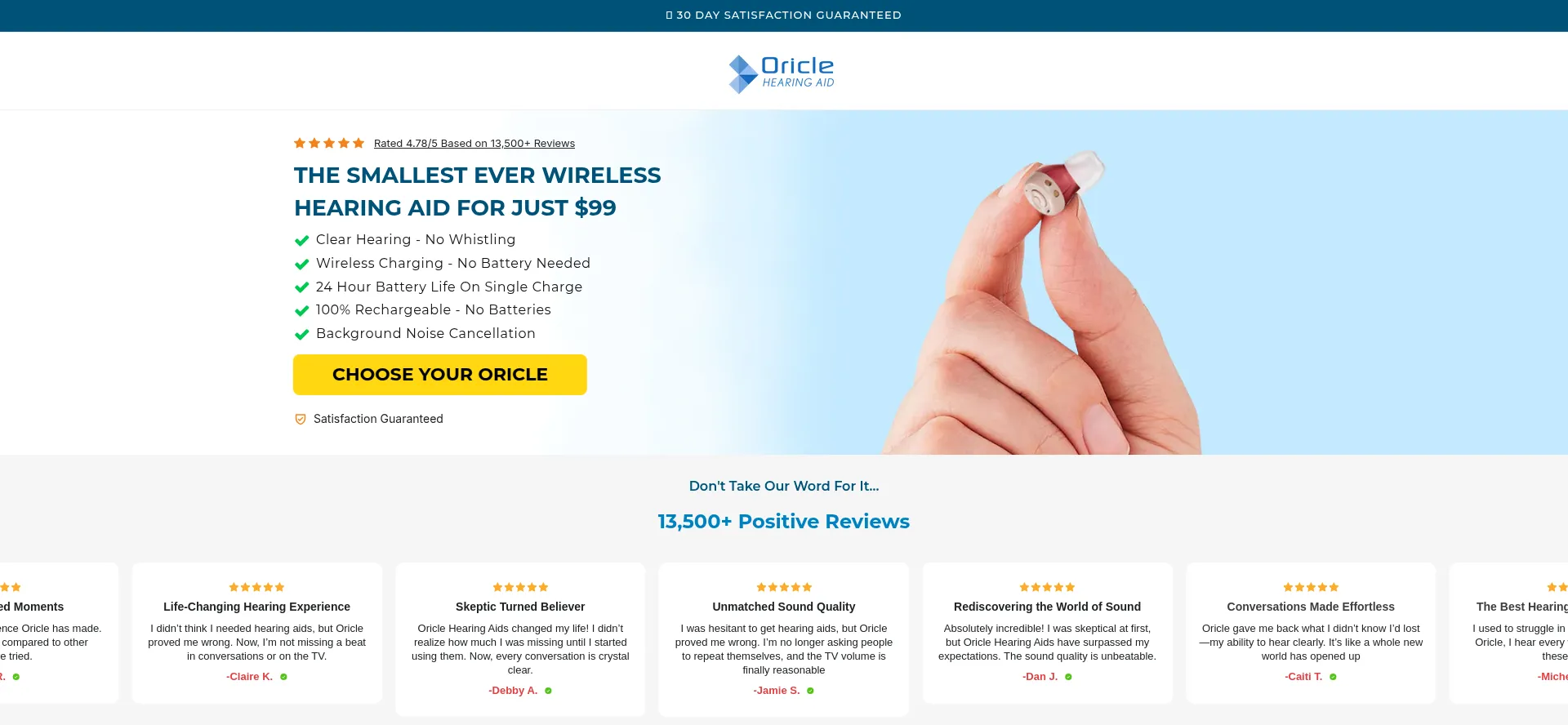 Website screenshot of Oriclehearing.com