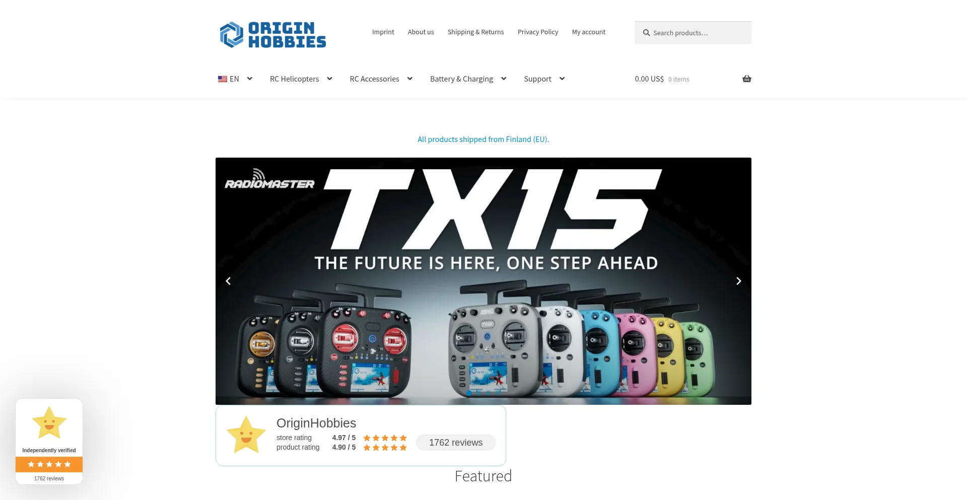Website screenshot of Originhobbies.com