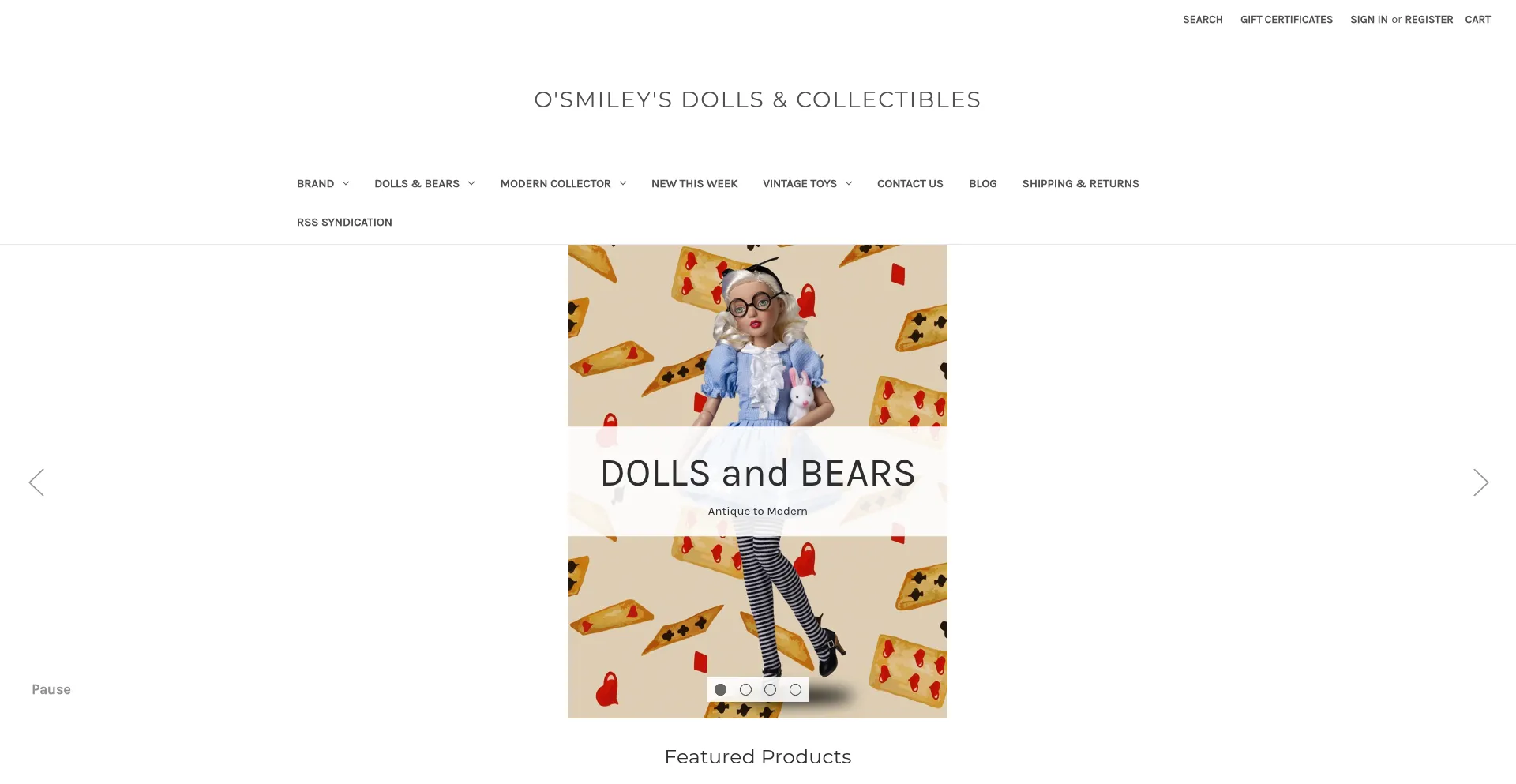 Website screenshot of Osmileysdollsandcollectibles.com