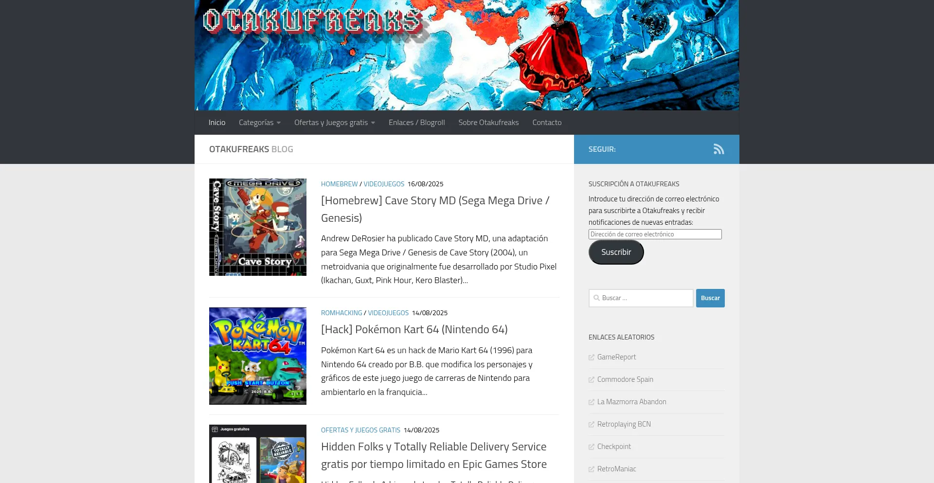 Website screenshot of Otakufreaks.com