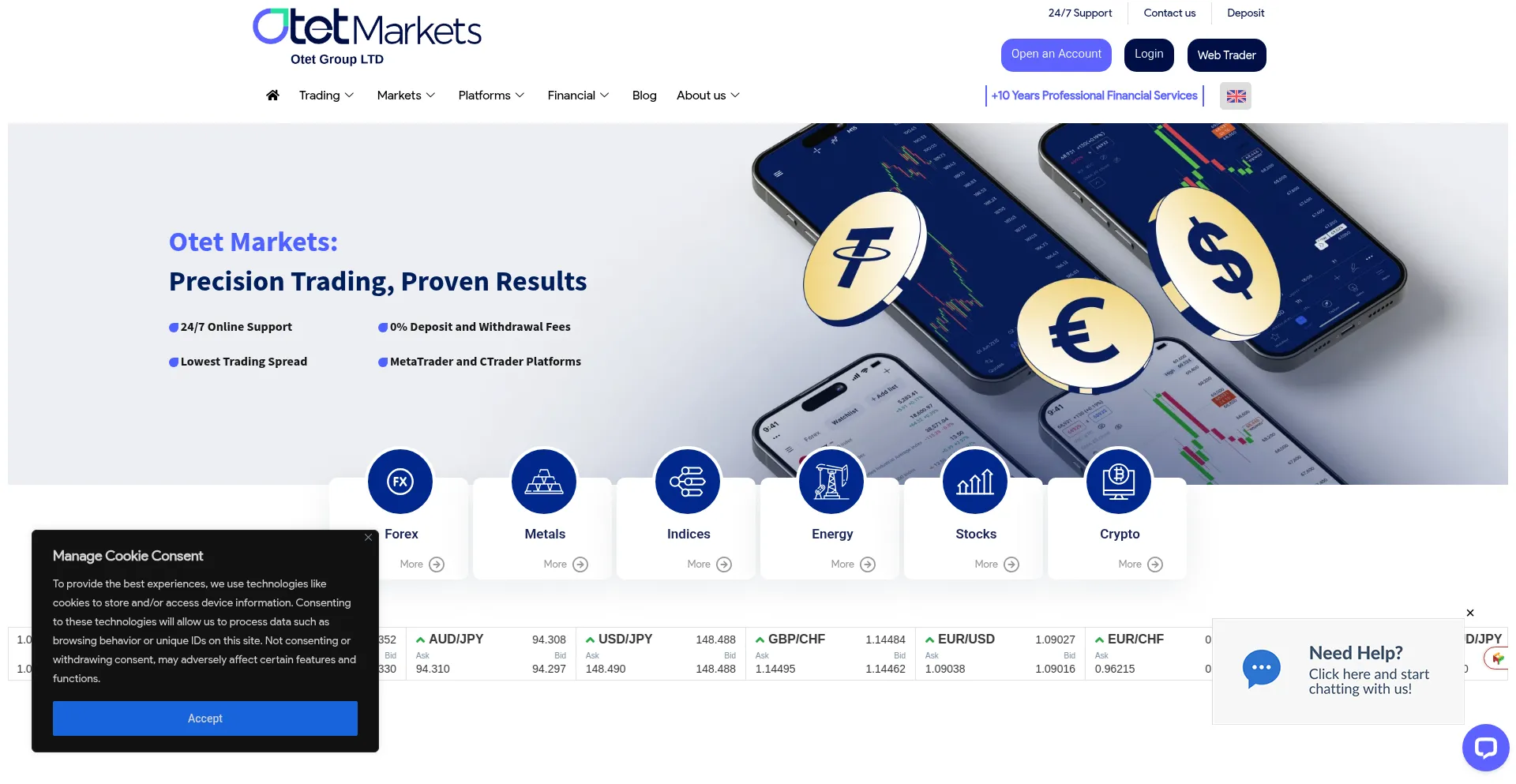 Website screenshot of Otetmarkets.com