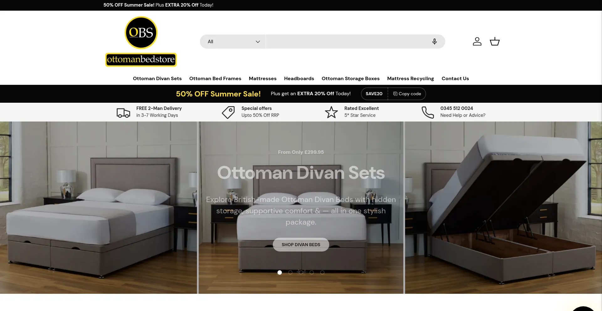Website screenshot of Ottomanbedstore.co.uk
