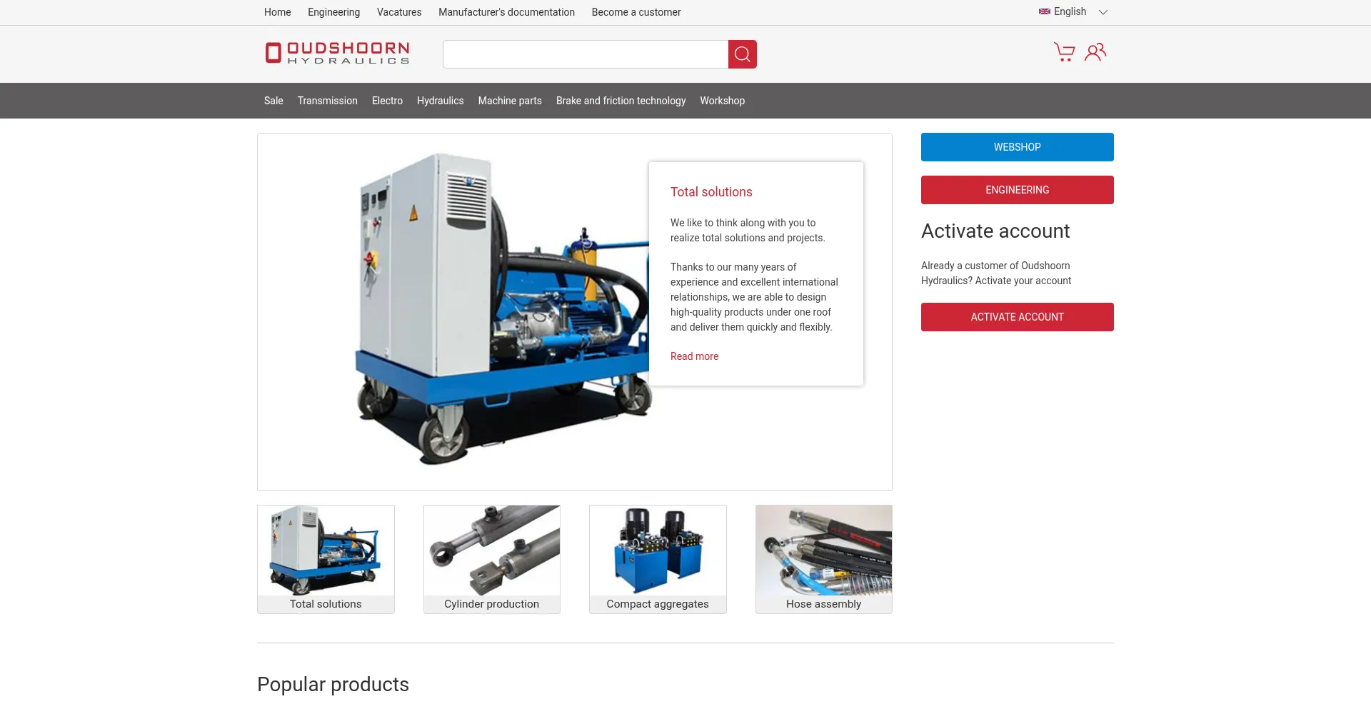 Website screenshot of Oudshoorn-hydraulics.nl
