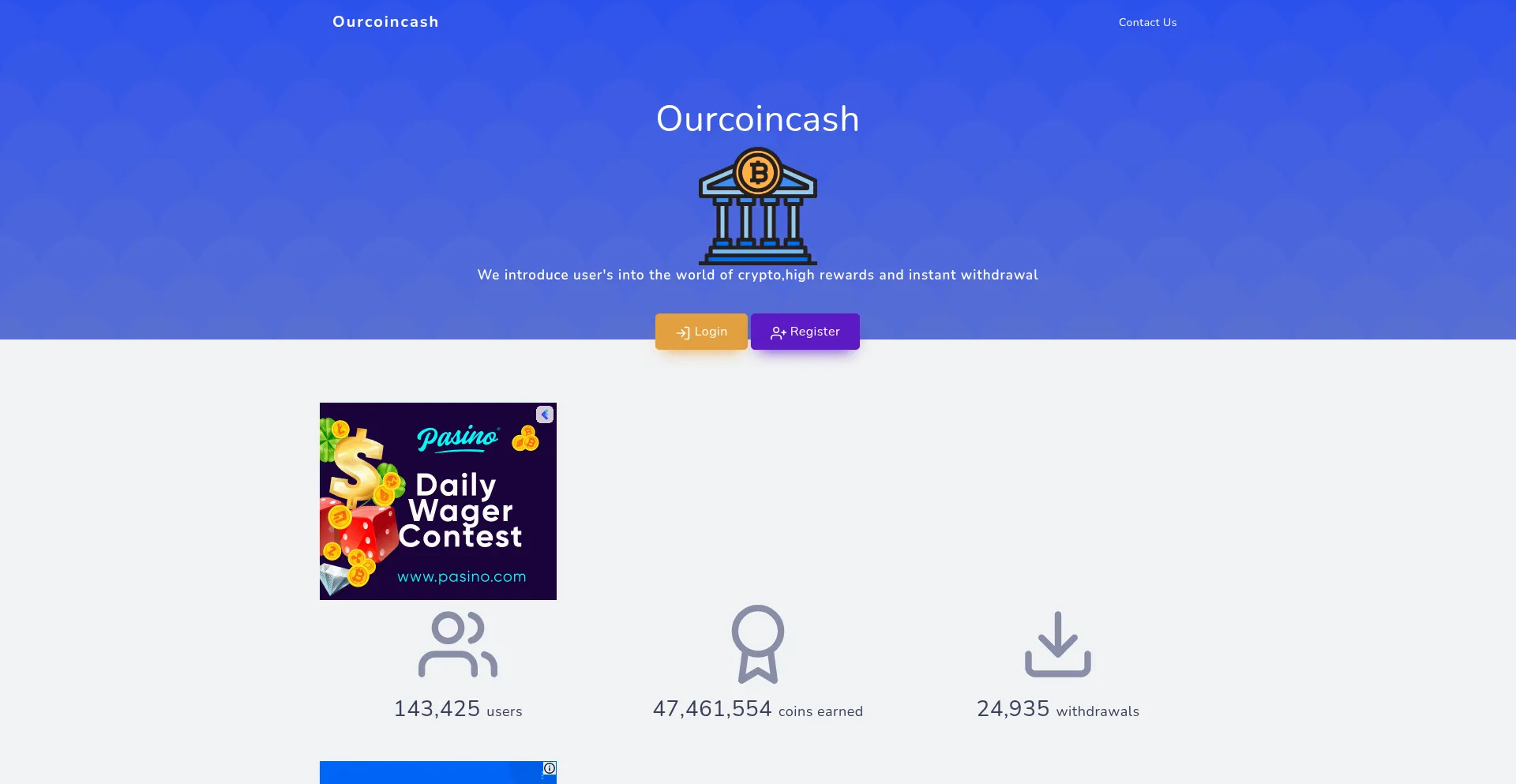 Website screenshot of Ourcoincash.xyz.com