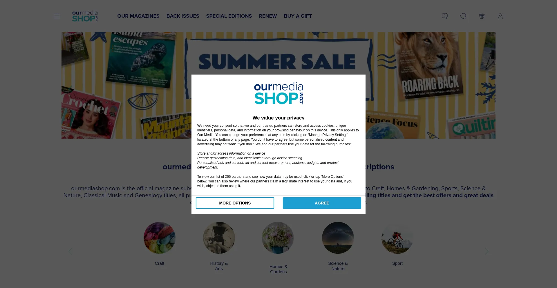 Website screenshot of Ourmediashop.com