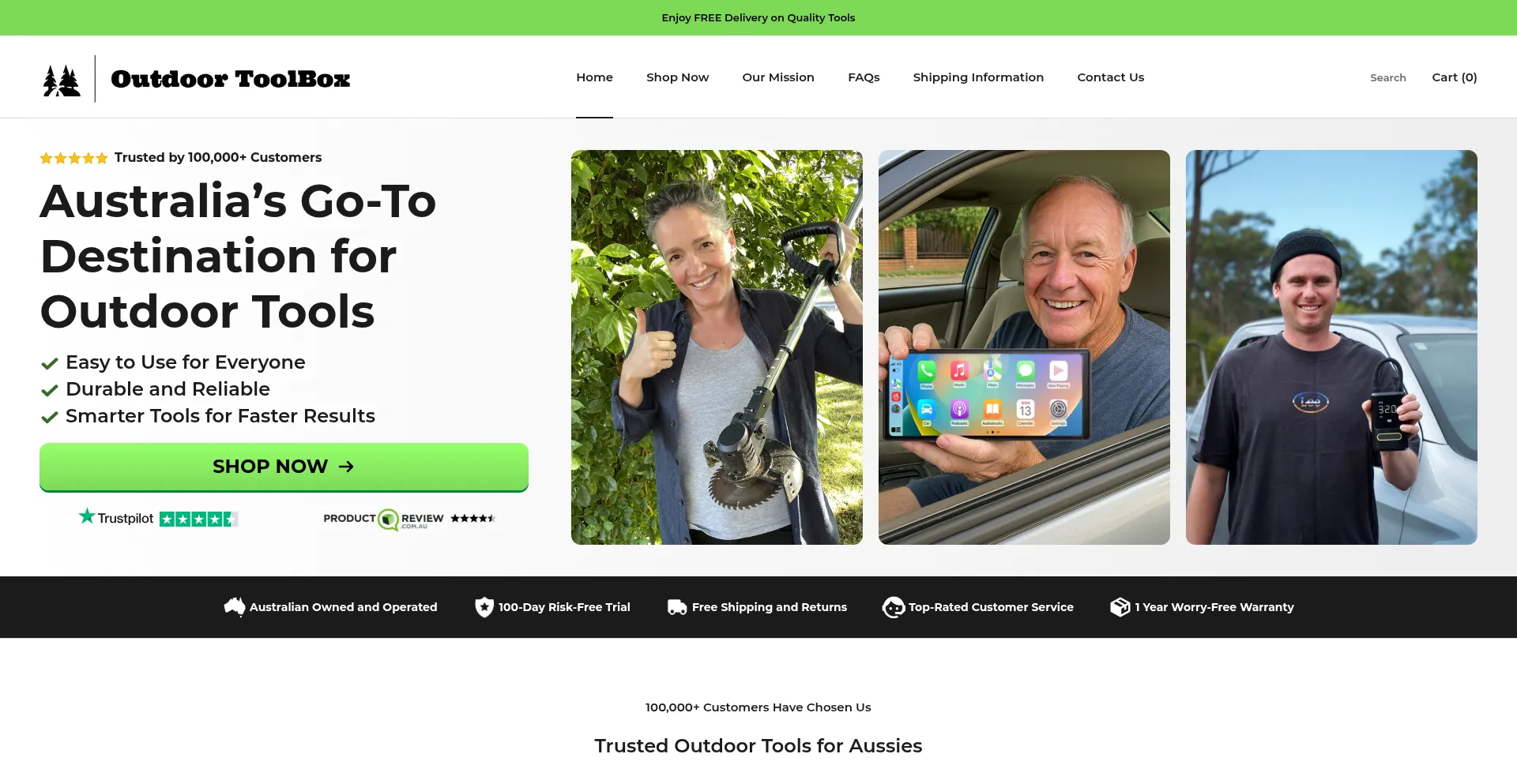 Website screenshot of Outdoortoolbox.com.au