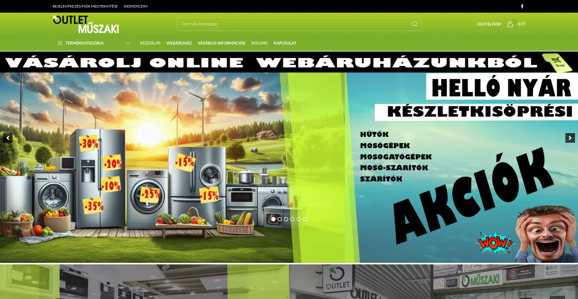 Website screenshot of Outlet-muszaki.hu