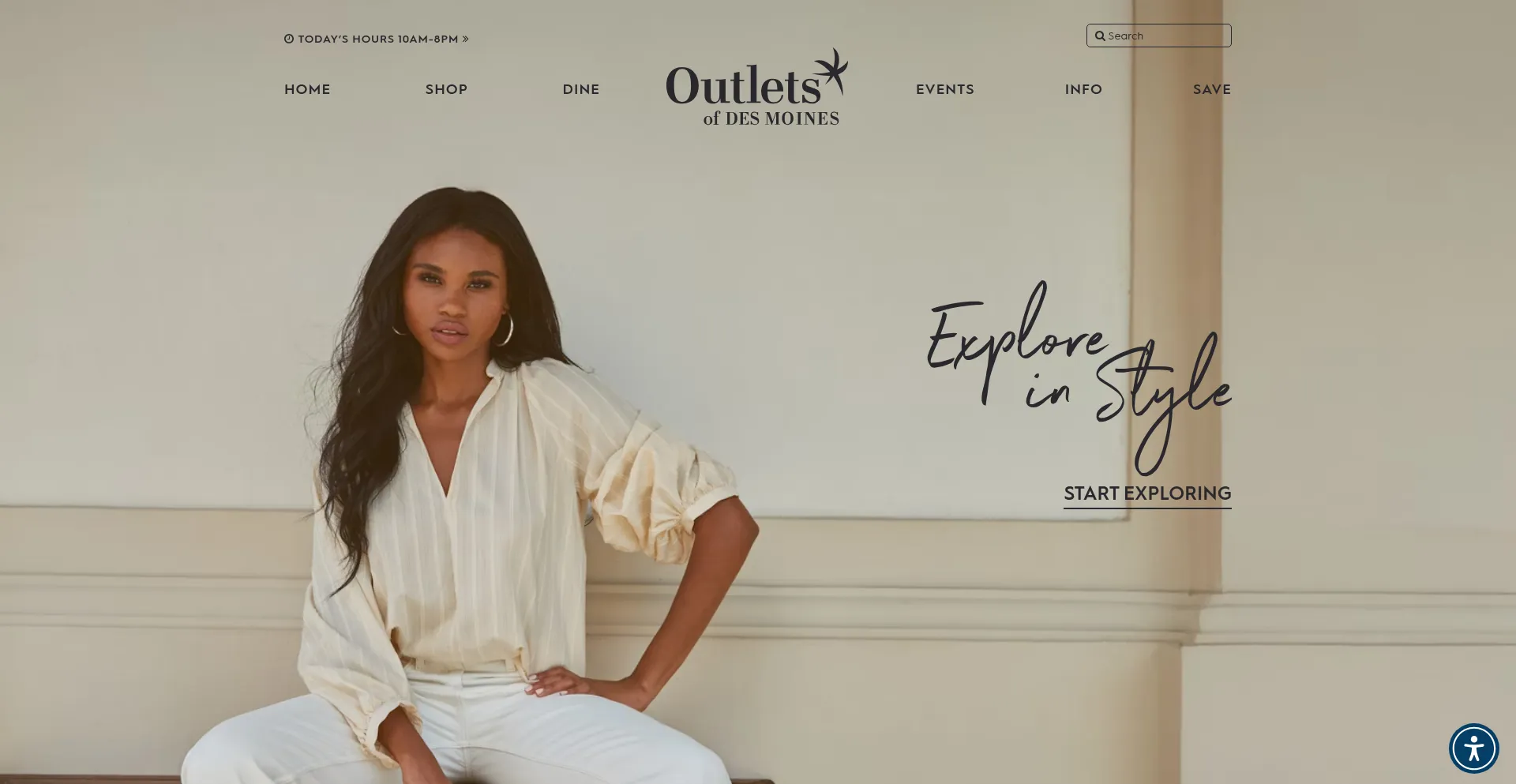 Website screenshot of Outletsofdesmoines.com