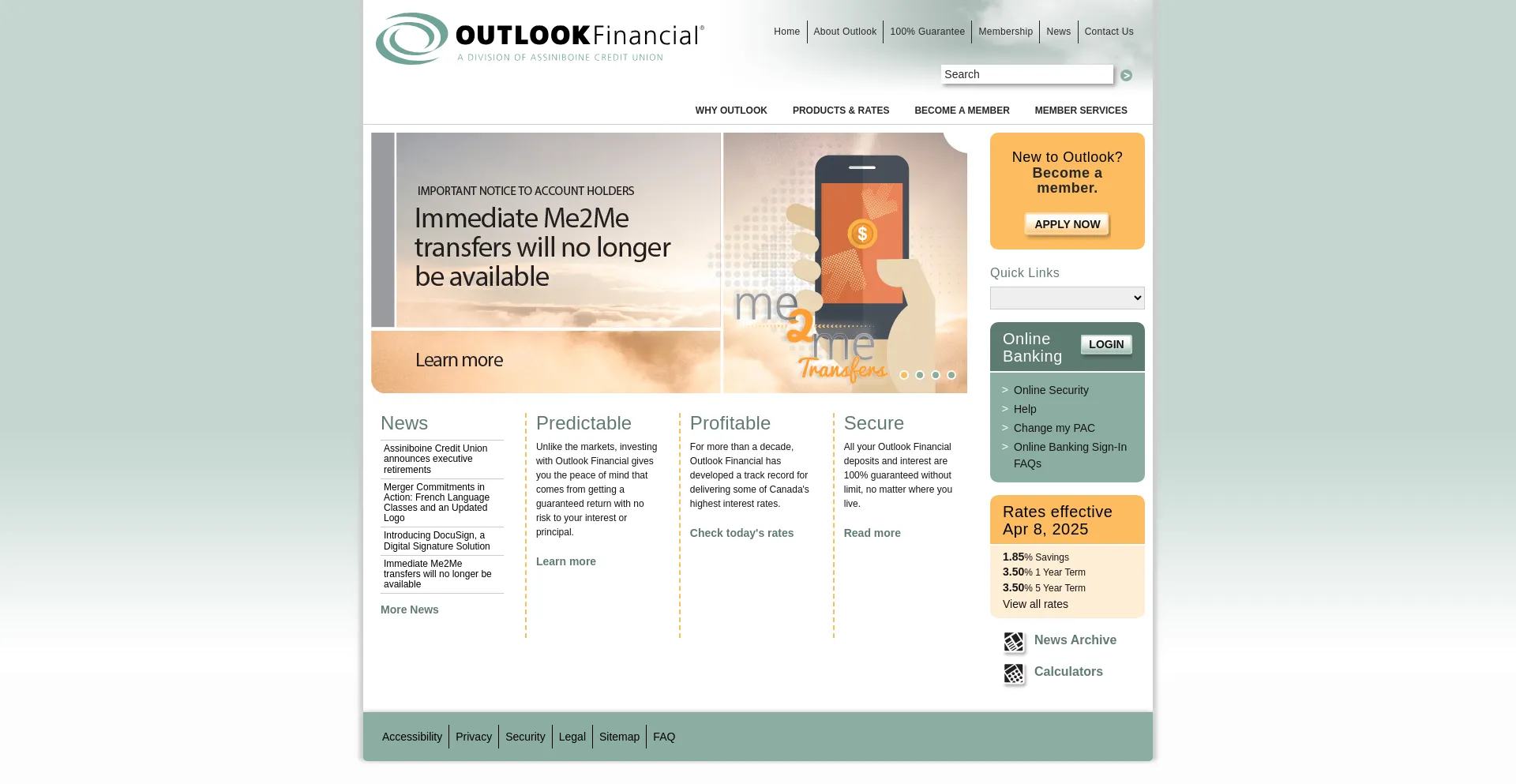 Website screenshot of Outlookfinancial.com