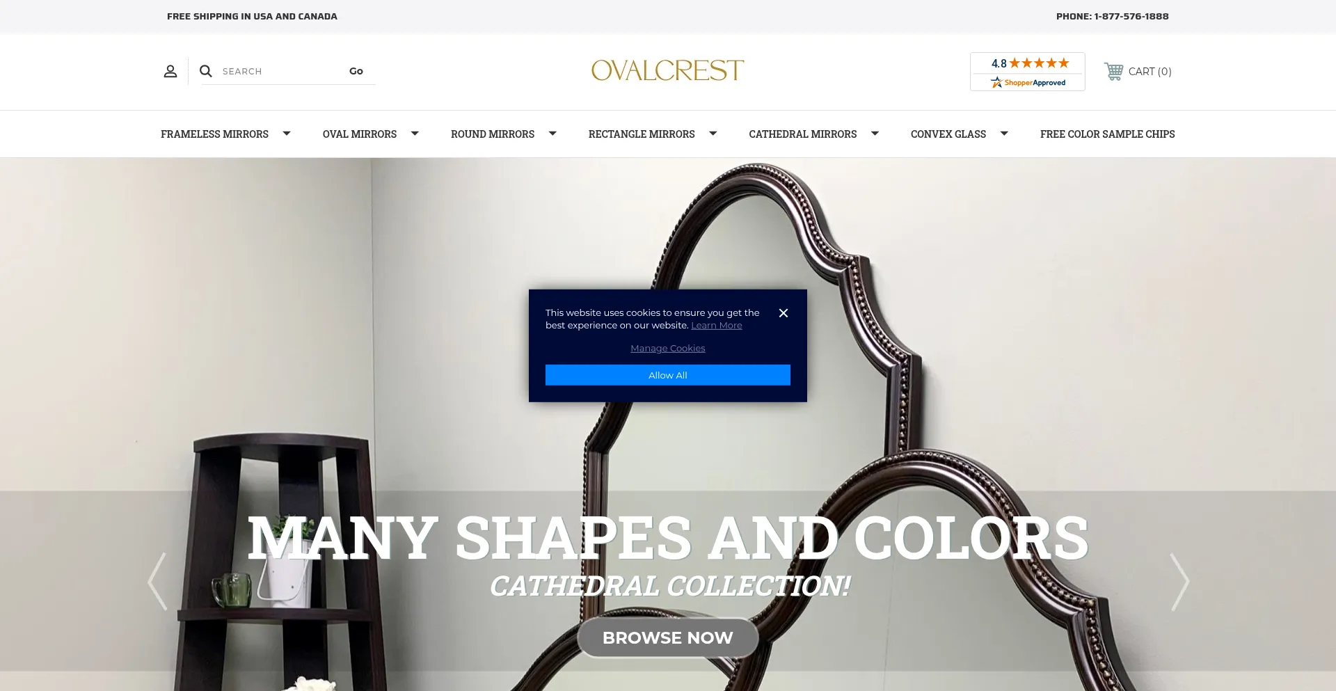 Website screenshot of Ovalandroundmirrors.com