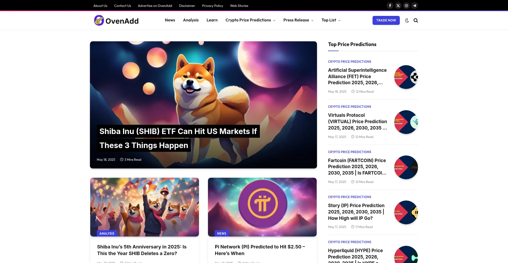 Website screenshot of Ovenadd.com