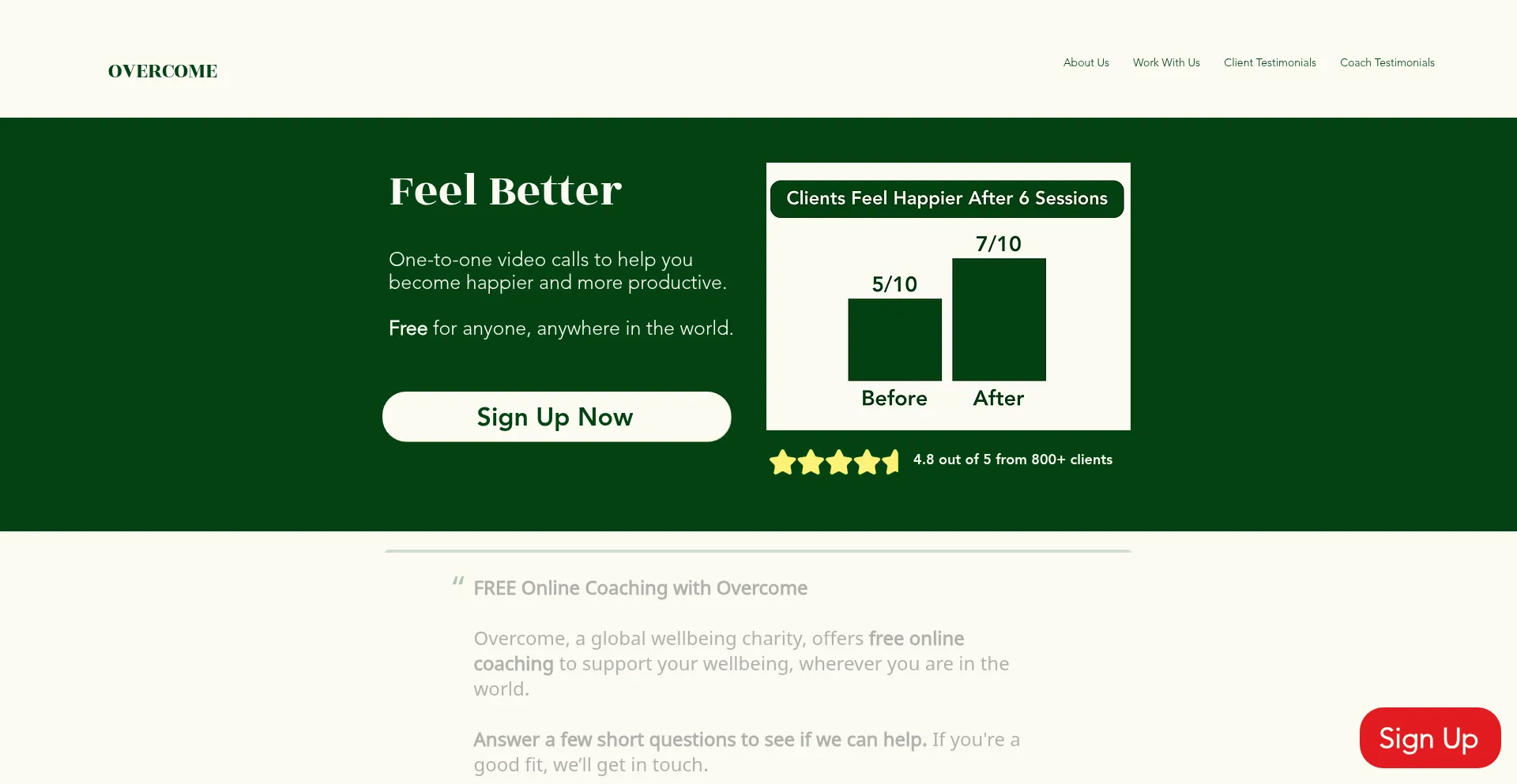 Website screenshot of Overcome.org.uk