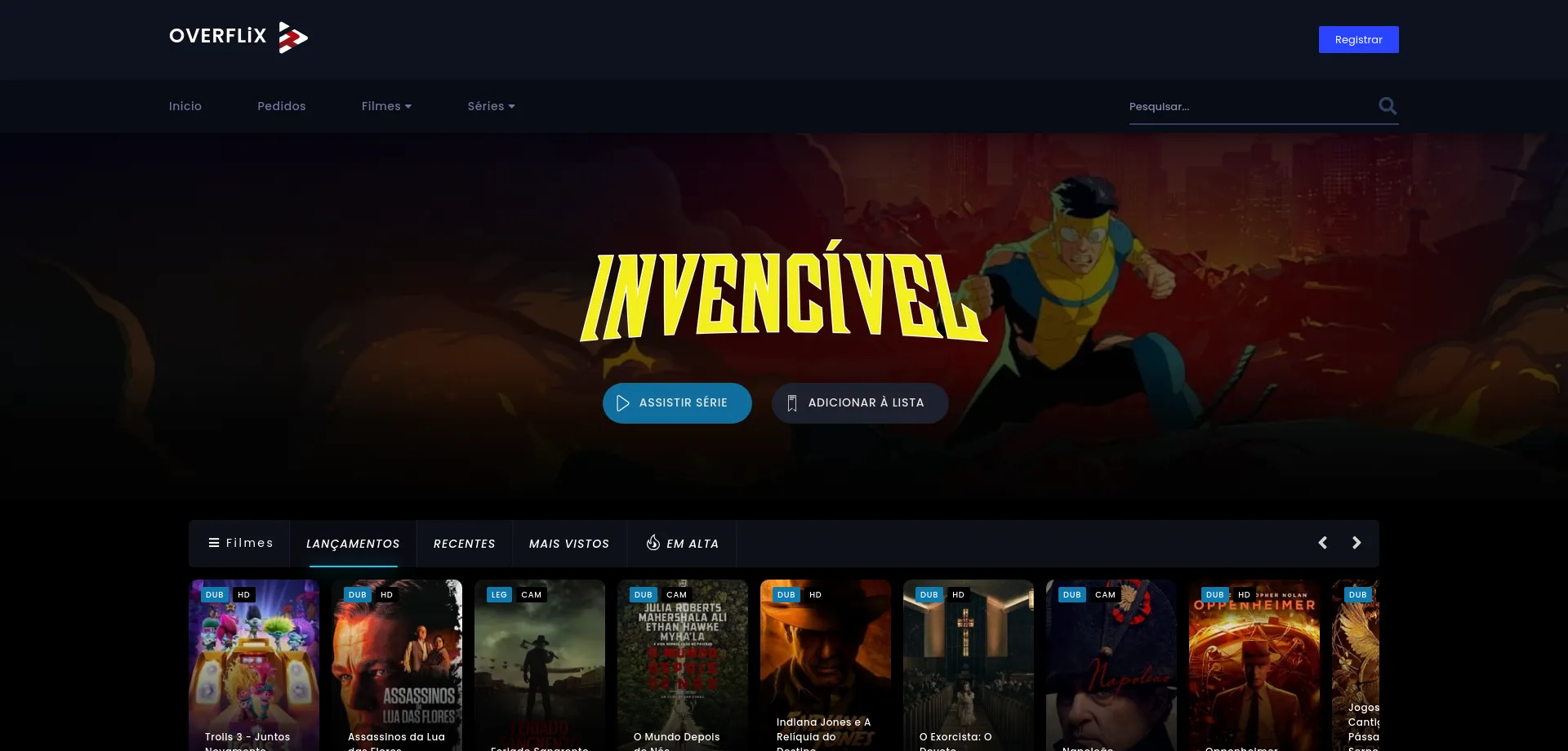 Website screenshot of Overflix.io