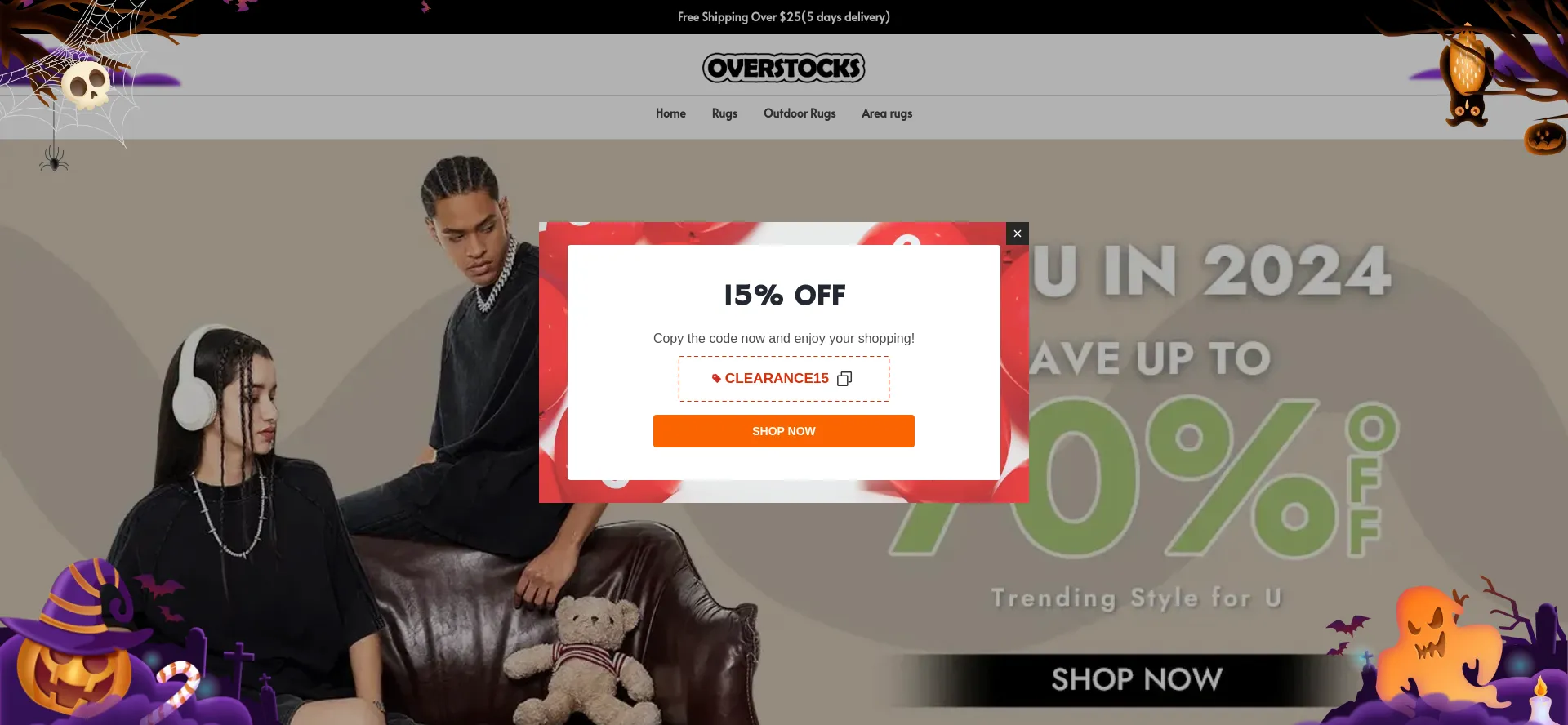 Website screenshot of Overstocks-glo.com