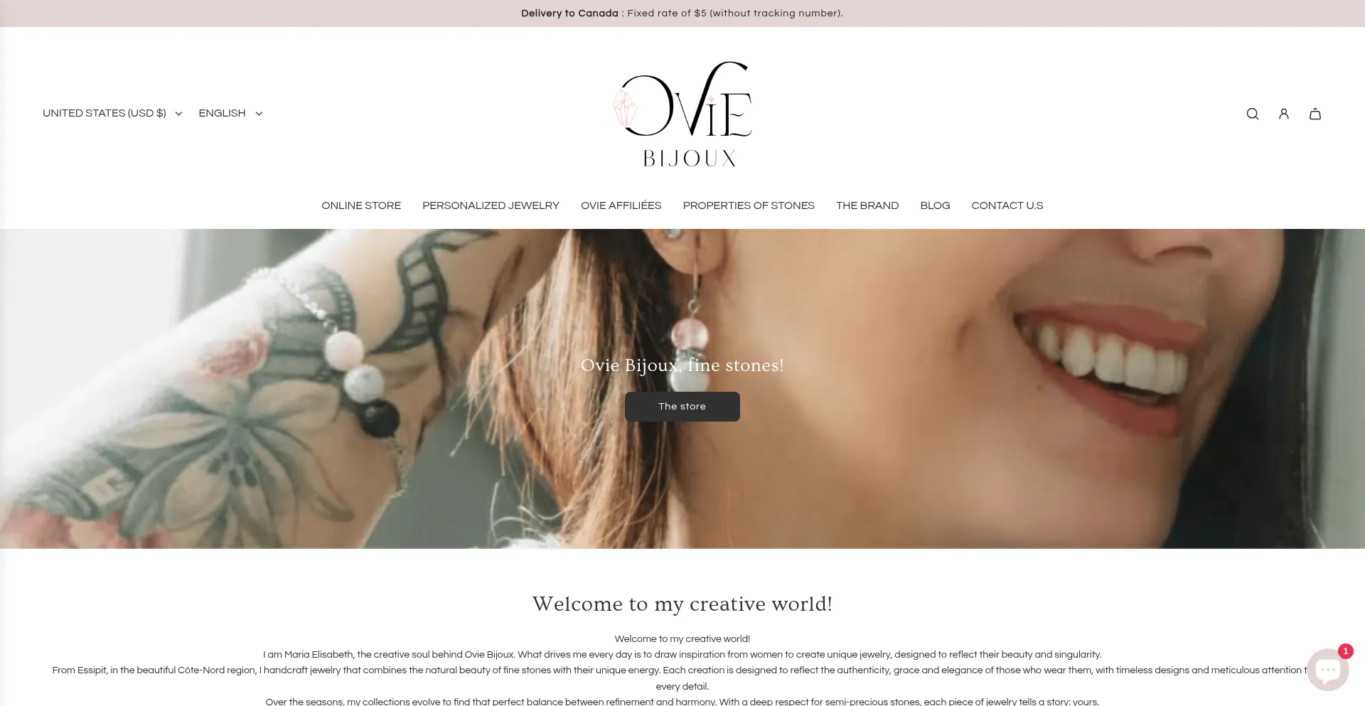 Website screenshot of Oviebijoux.com