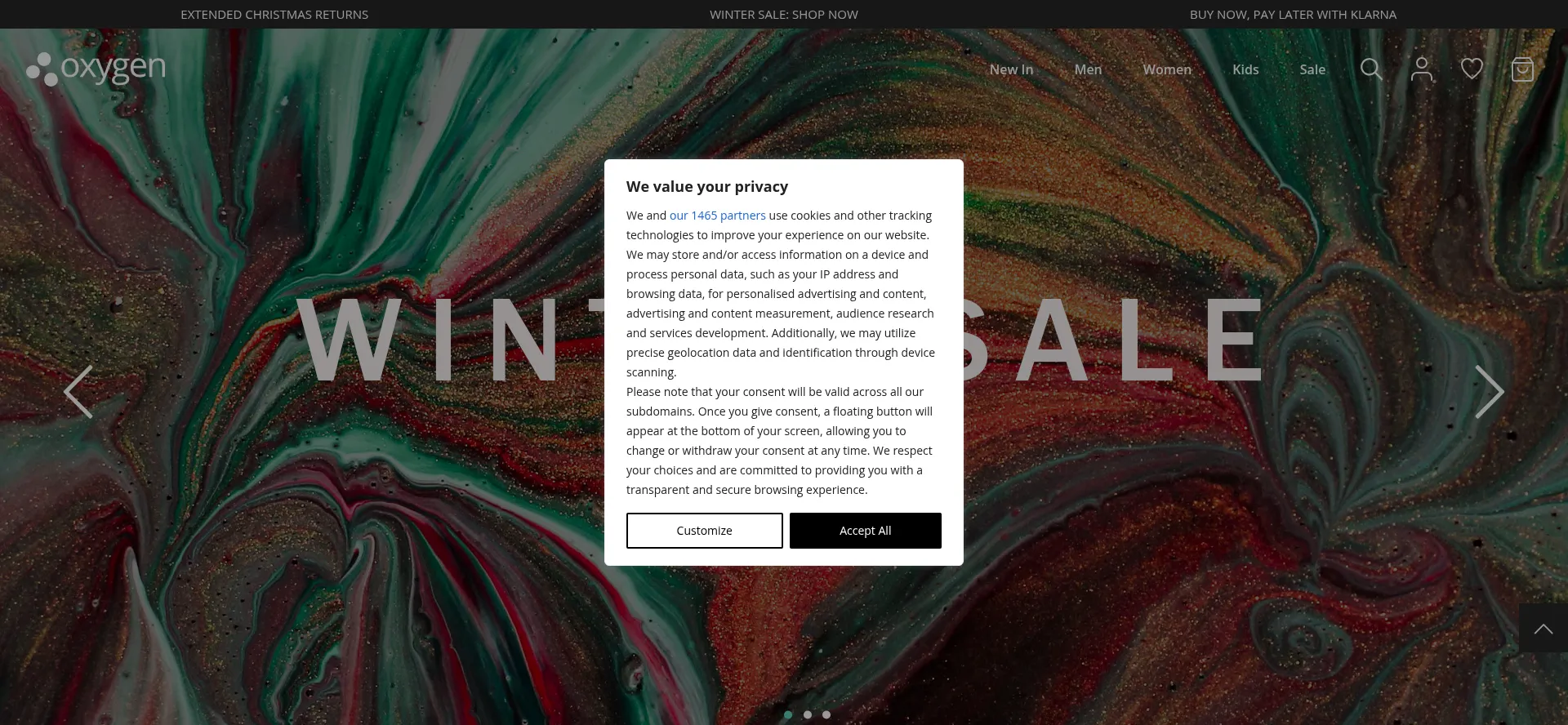 Website screenshot of Oxygenclothing.co.uk