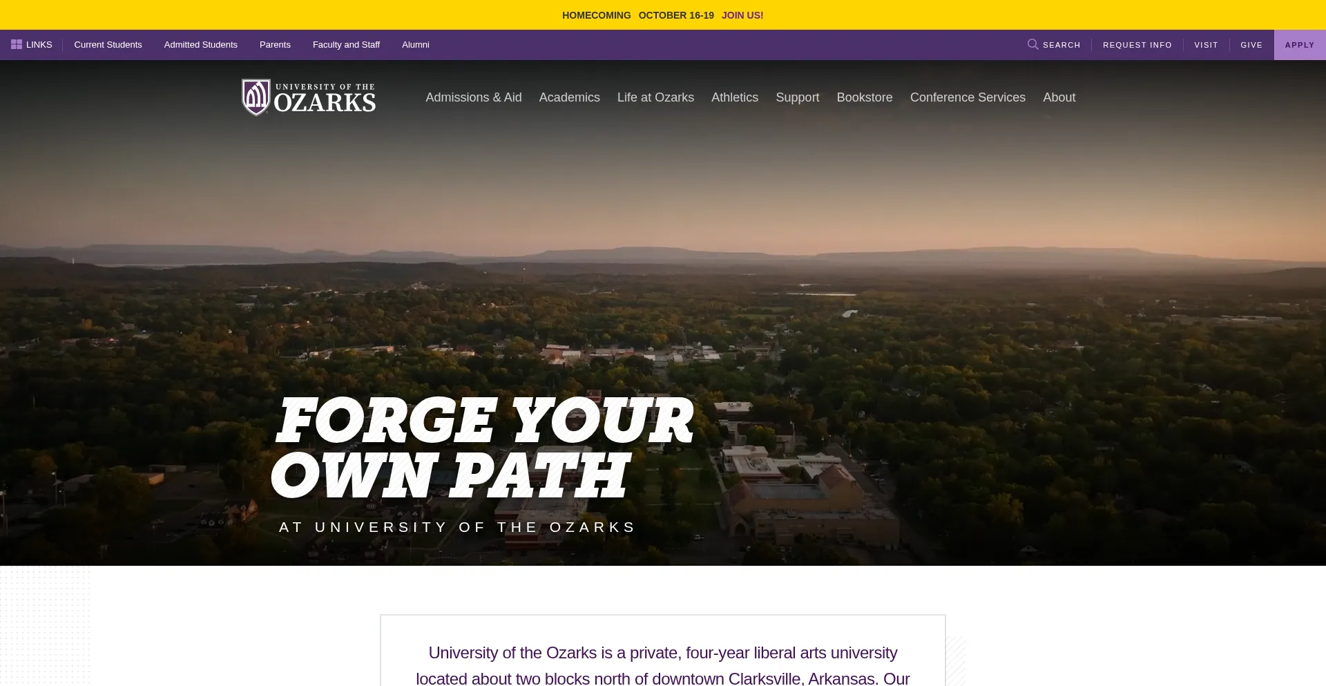 Website screenshot of Ozarks.edu