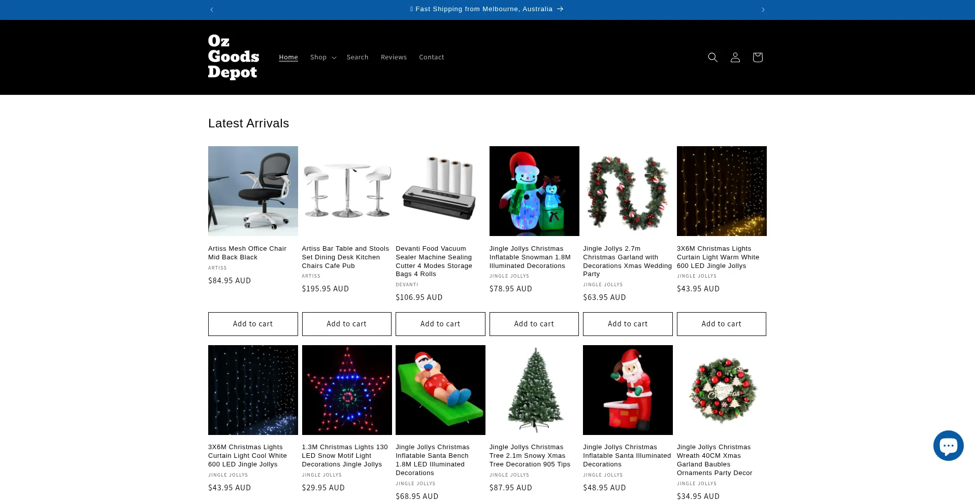 Website screenshot of Ozgoodsdepot.com.au