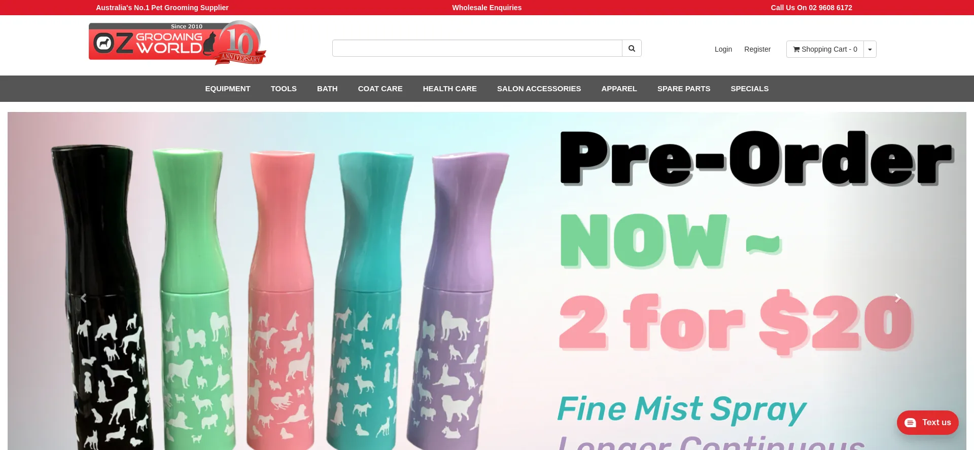 Website screenshot of Ozgroomingworld.com.au