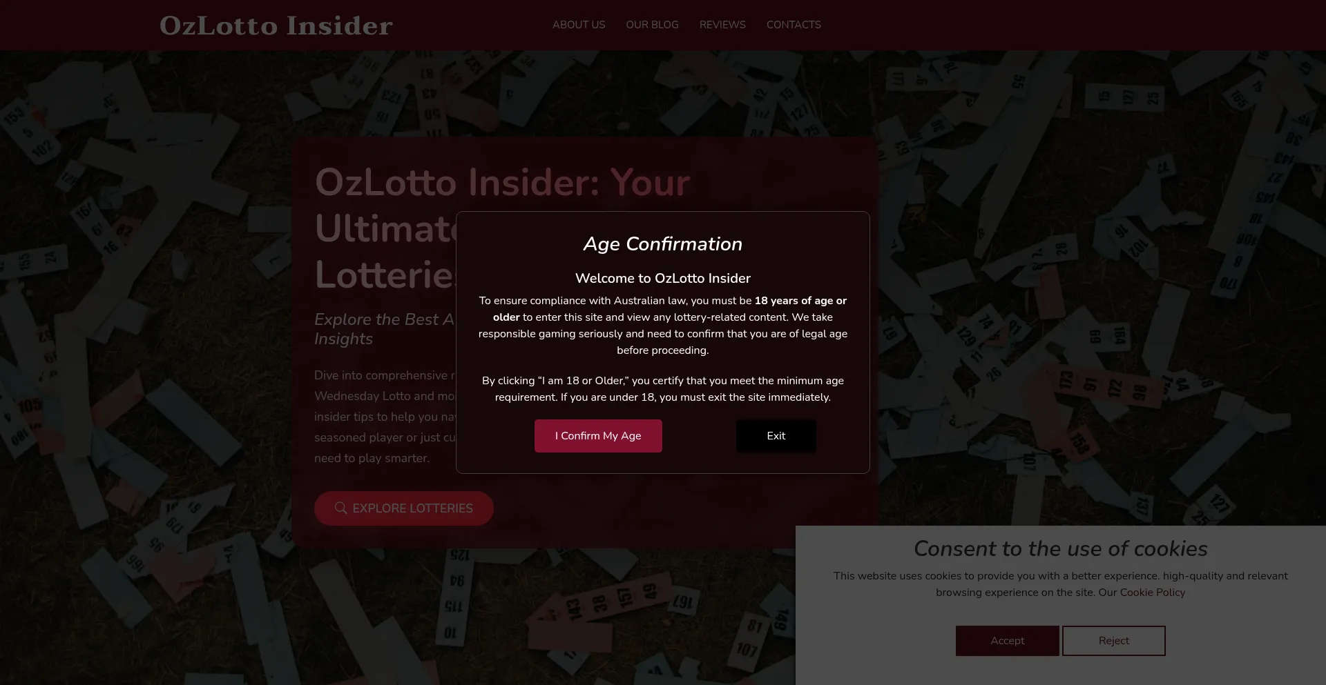 Website screenshot of Oznumbersinsider.com