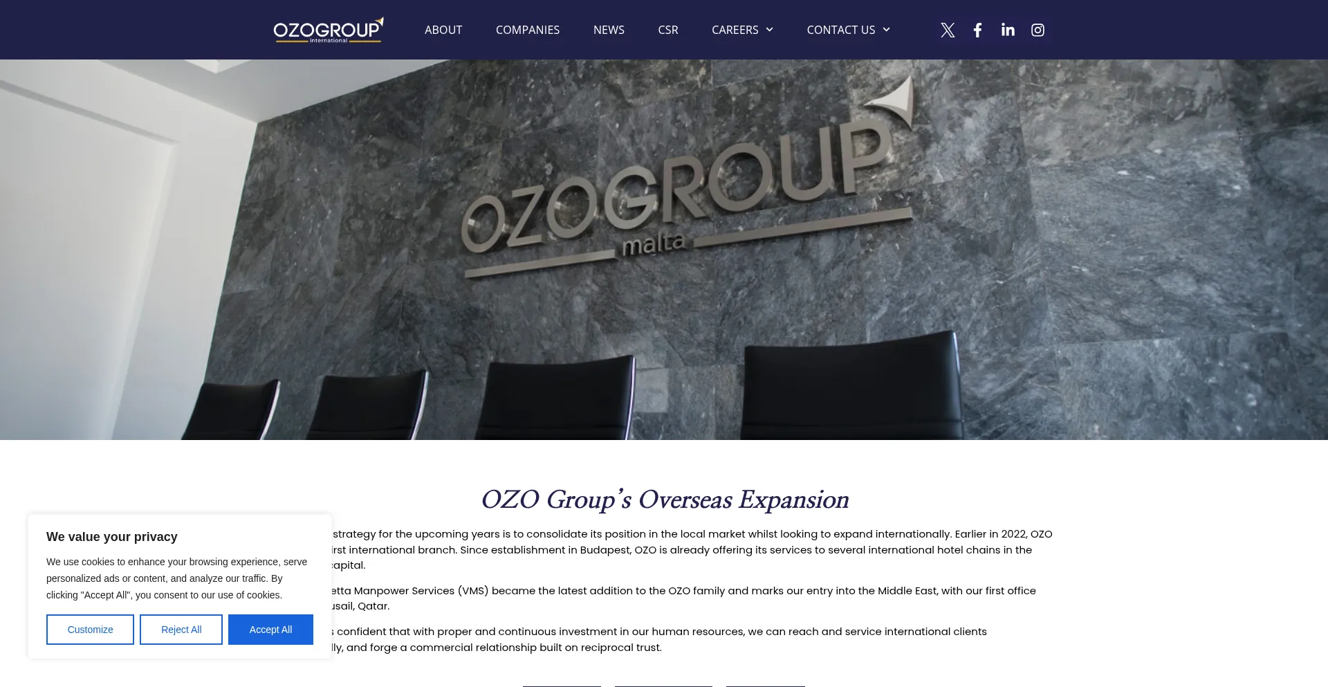 Website screenshot of Ozogroup.com