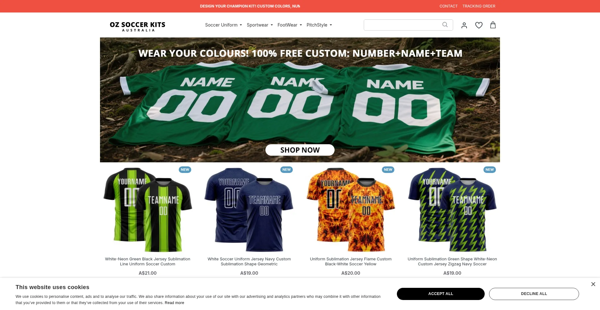 Website screenshot of Ozsoccerkits.com