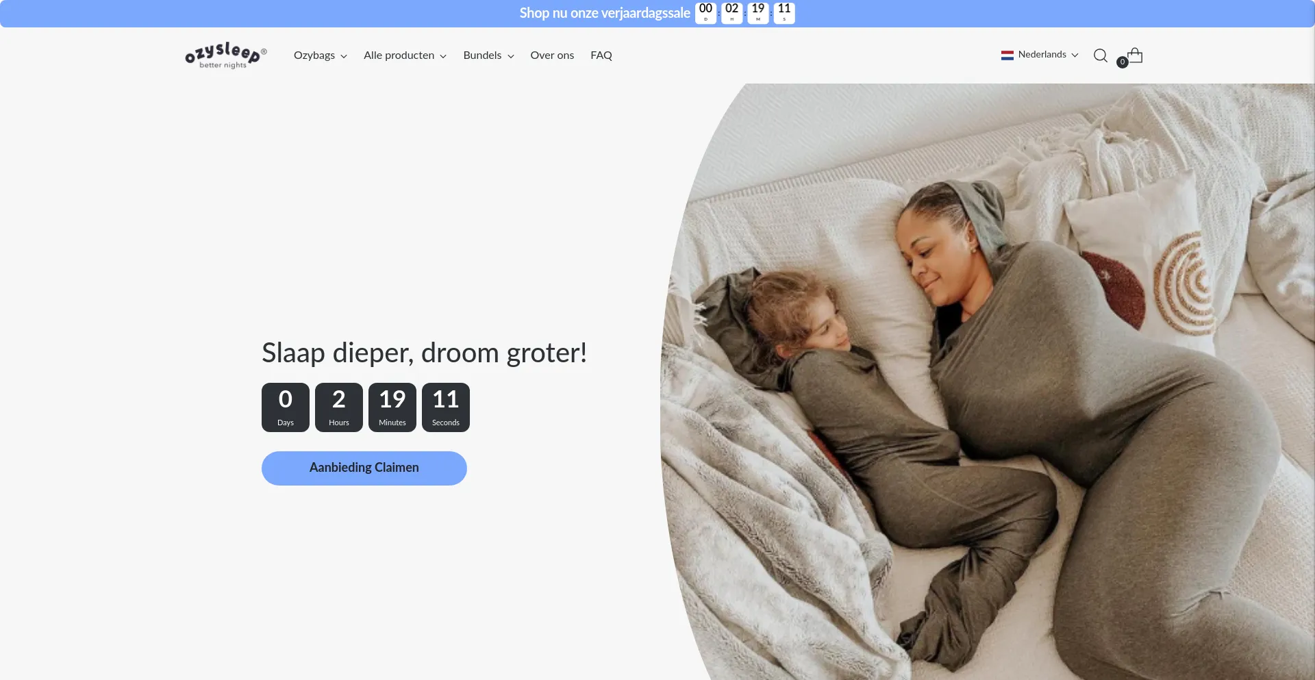 Website screenshot of Ozysleep.com