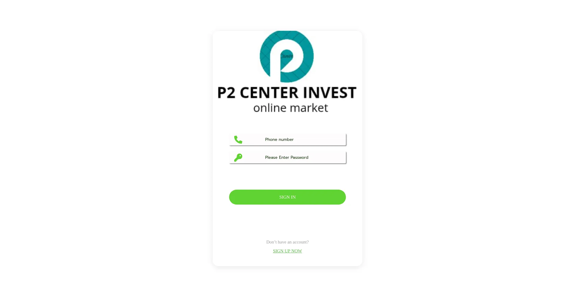 Website screenshot of P2-cent-er-inve-st.xyz