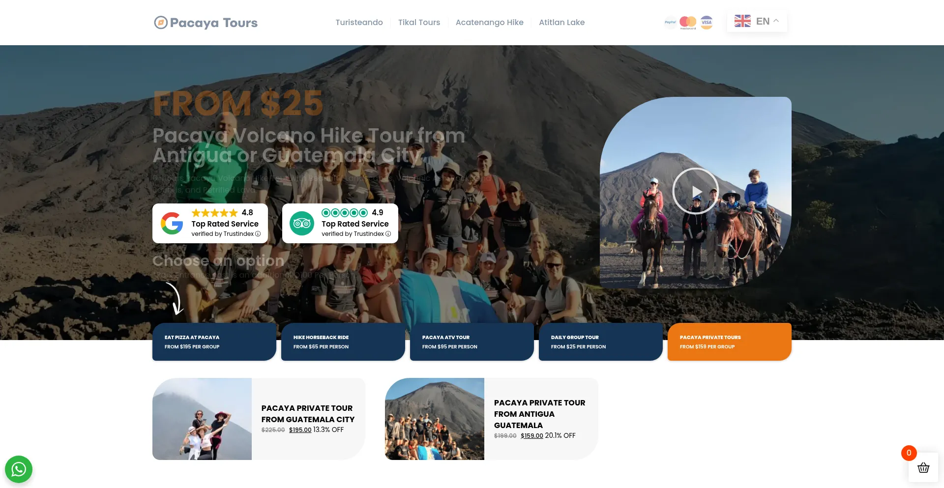Website screenshot of Pacayatours.com