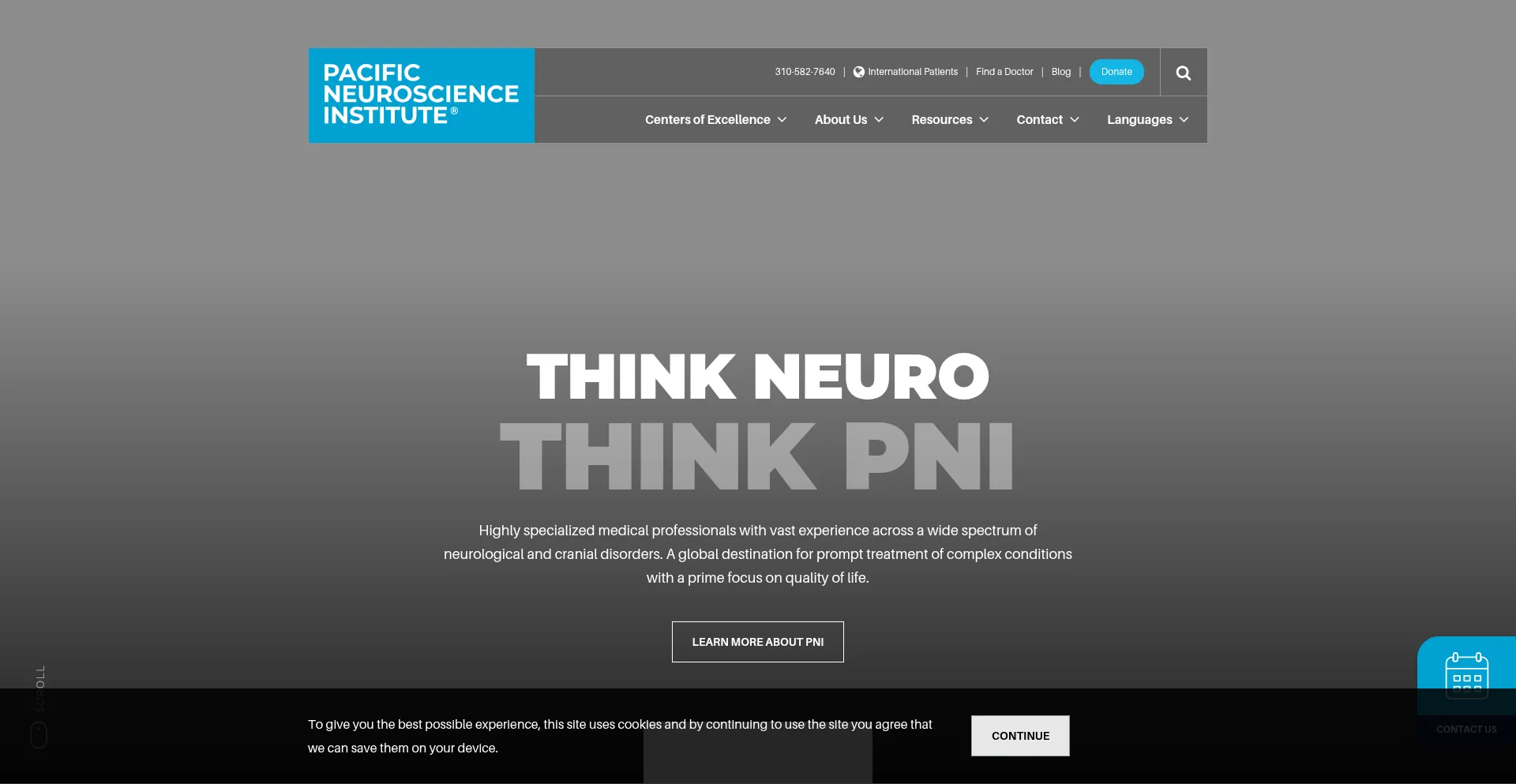 Website screenshot of Pacificneuroscienceinstitute.org