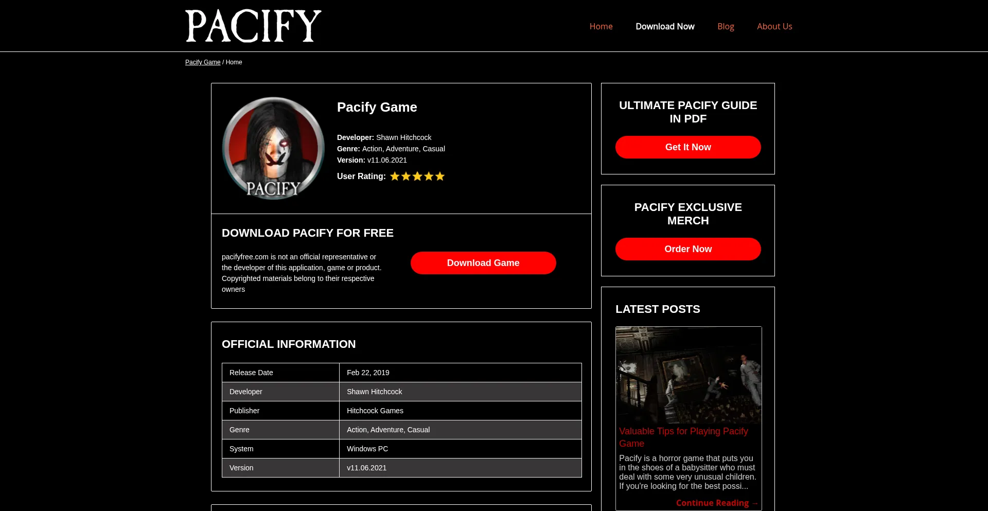 Website screenshot of Pacifyfree.com