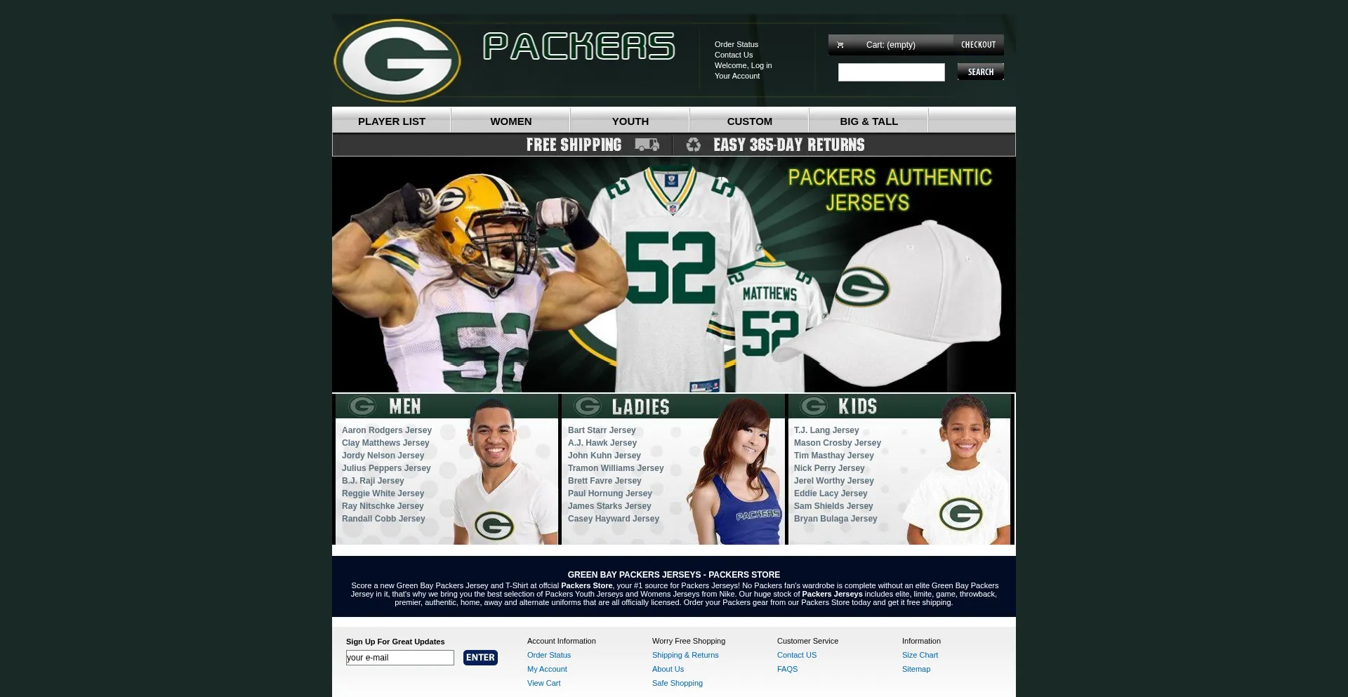 Website screenshot of Packersfanstoreonline.com