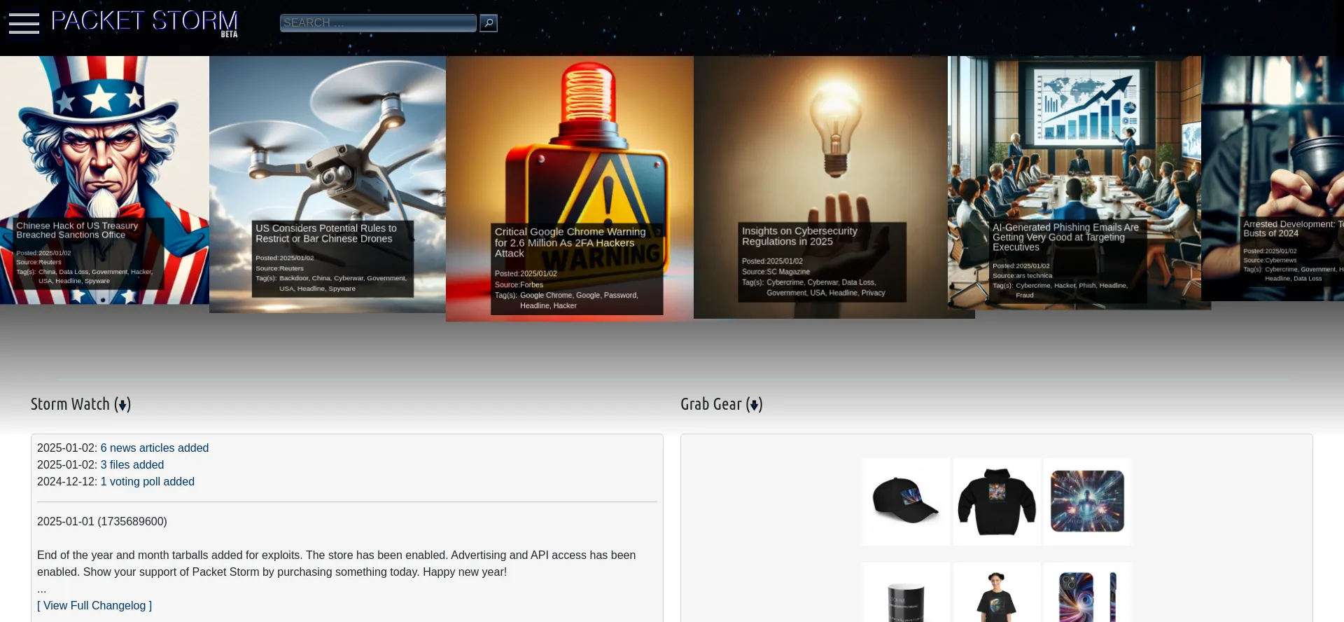 Website screenshot of Packetstormsecurity.com