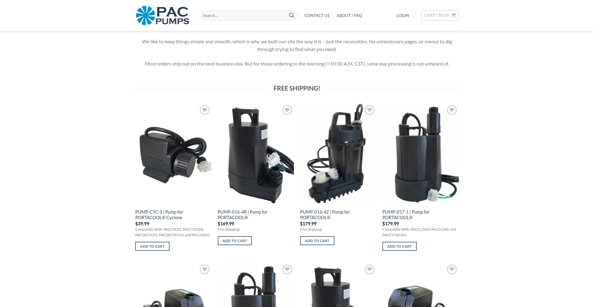 Website screenshot of Pacpumps.com