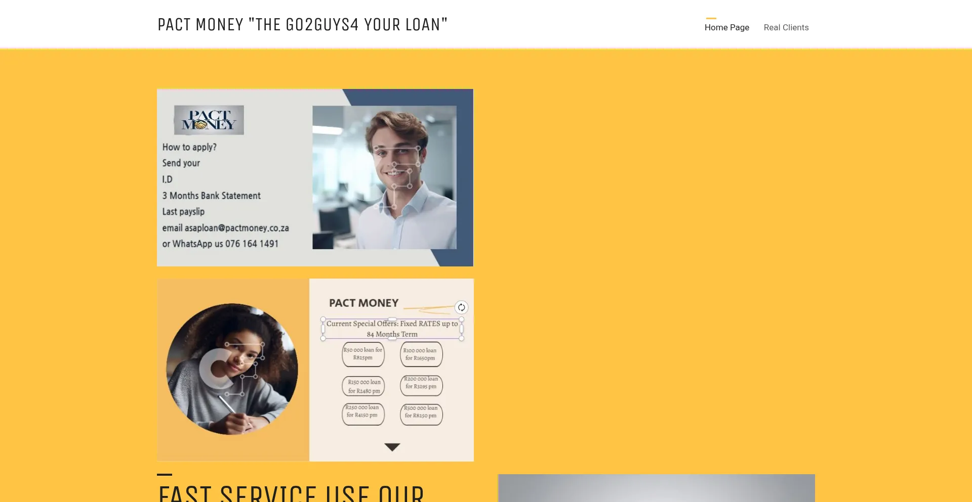 Website screenshot of Pactmoney.co.za