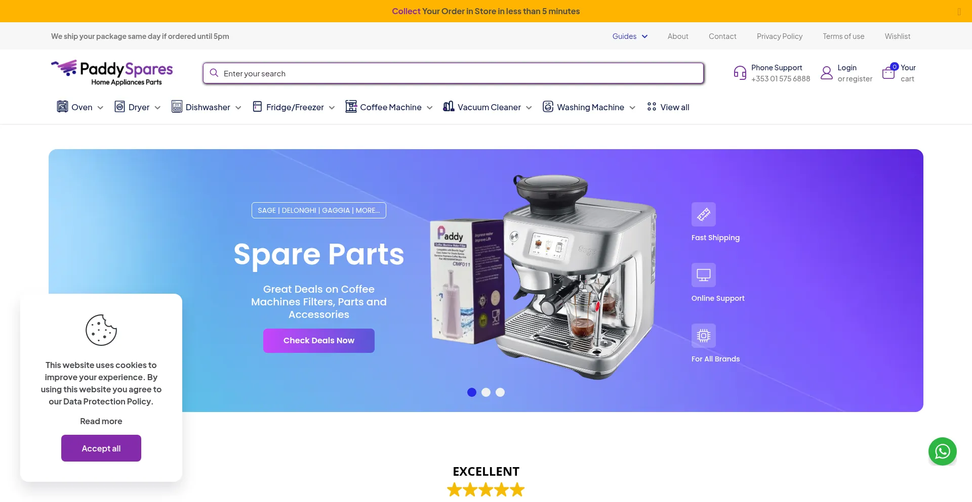 Website screenshot of Paddyspares.ie