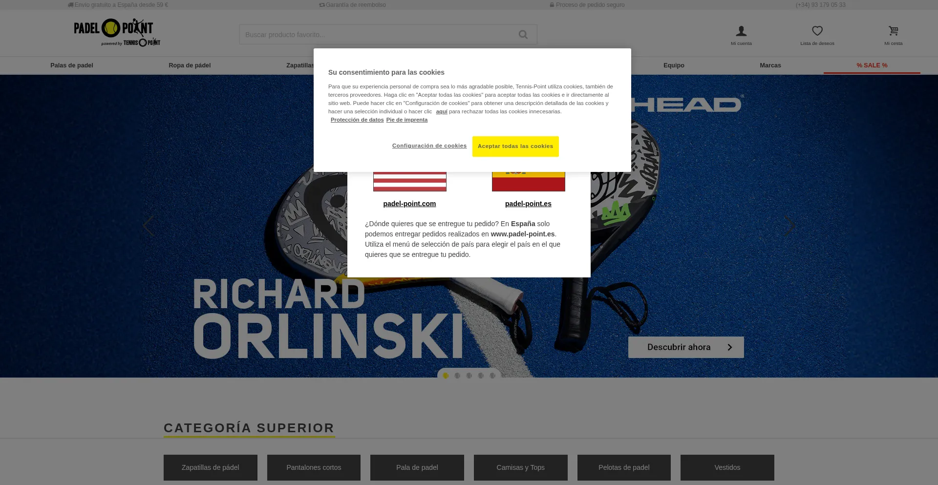 Website screenshot of Padel-point.es