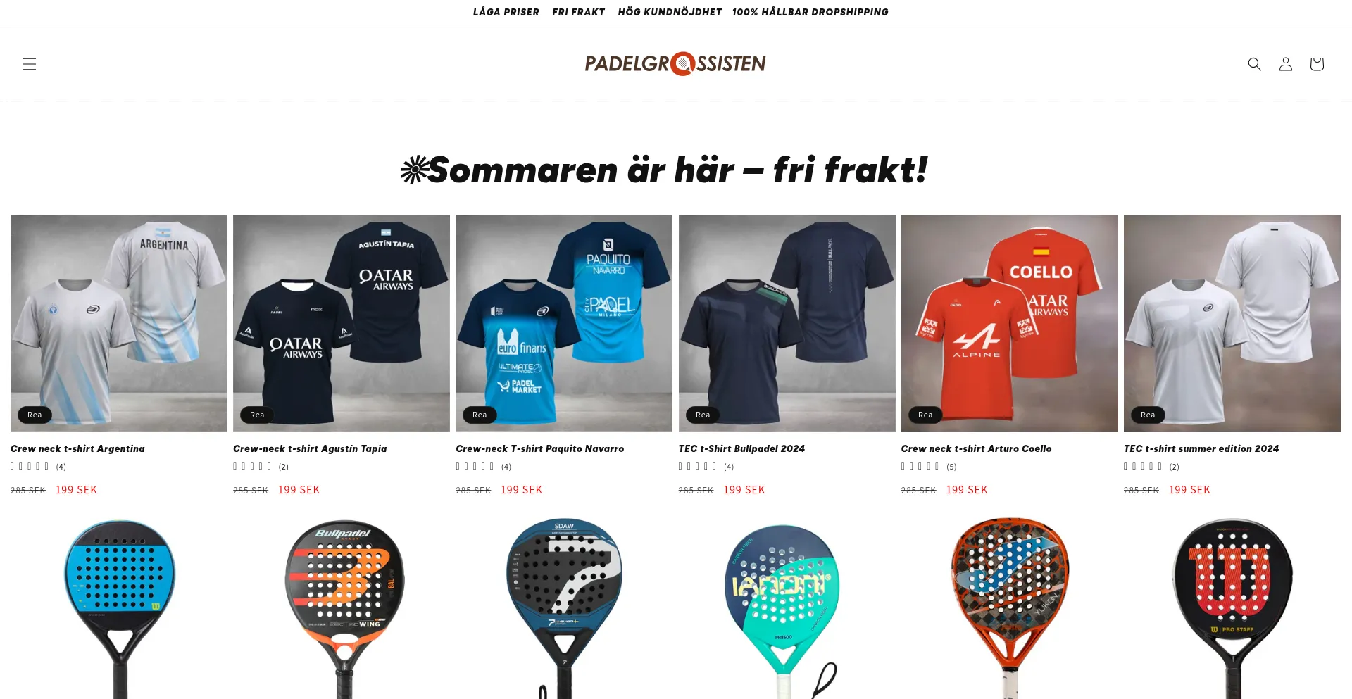 Website screenshot of Padelgrossisten.se
